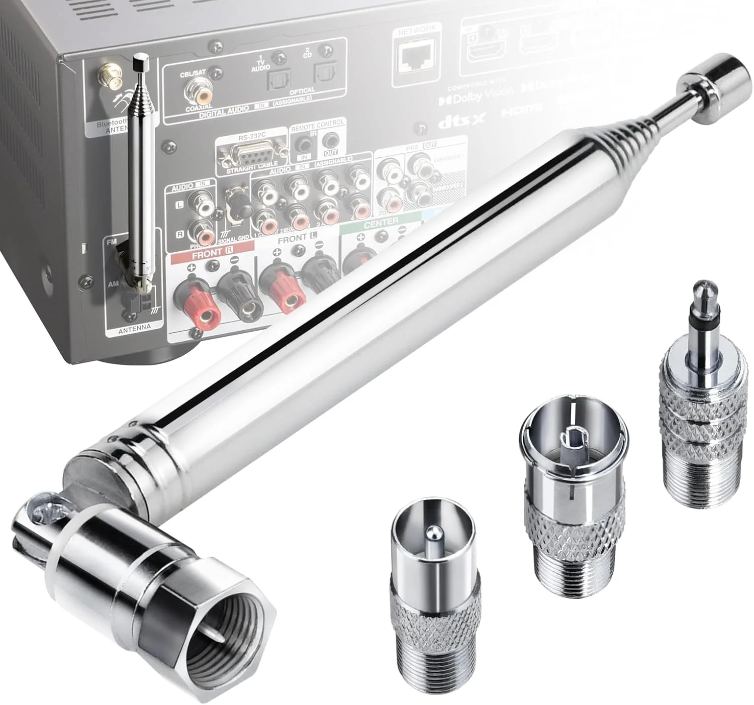 آنتن رادیو FM آنکیبل، آنتن تلسکوپی FM داخلی 75 اهم با کانکتور نری نوع F به همراه آداپتور برای رادیوهای رومیزی، سیستم استریو HiFi AV و مینی سیستم