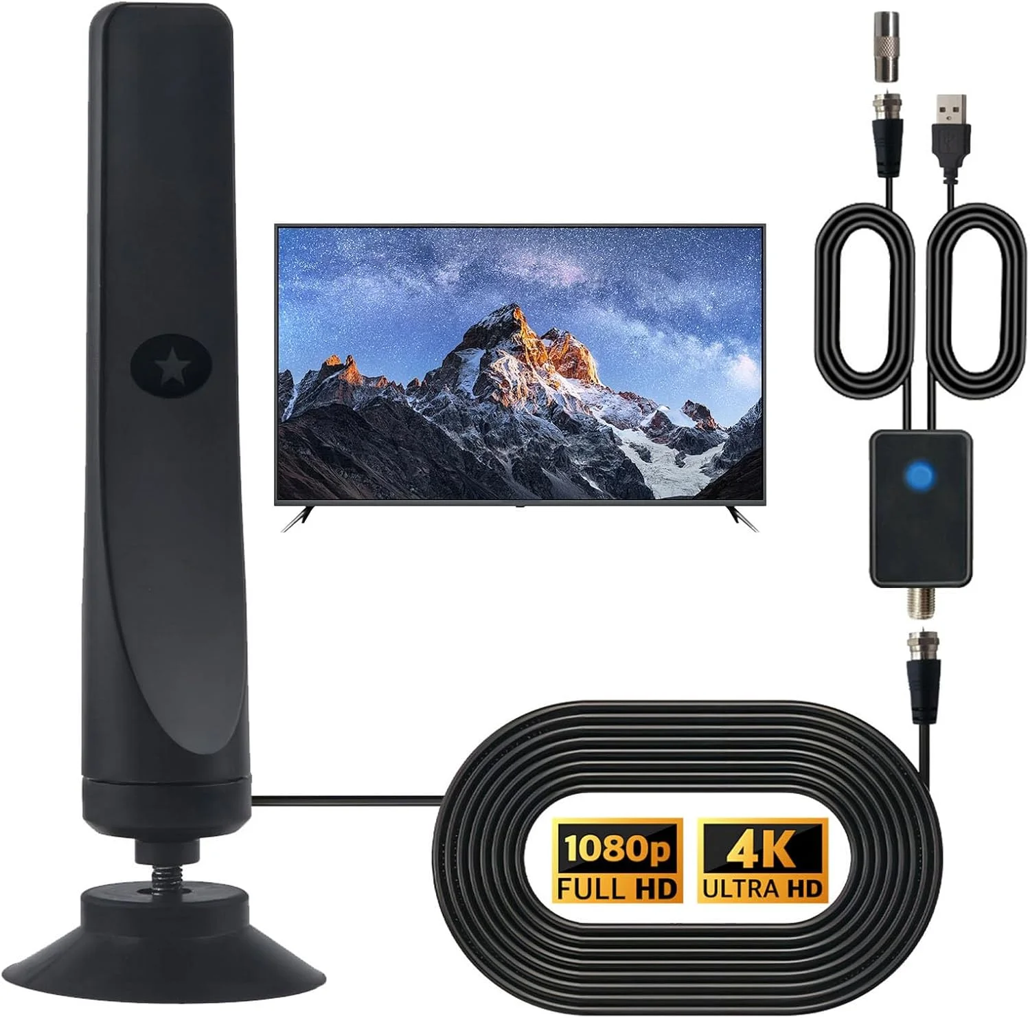 آنتن تلویزیون Wave max مدل 2025، آنتن تلویزیون Wave max Pro مدل 2025، تقویت شده داخلی برای تلویزیون هوشمند، پشتیبانی از 4K، 1080p برای کانال های محلی، تقویت کننده سیگنال با نمایشگر واضح HDTV