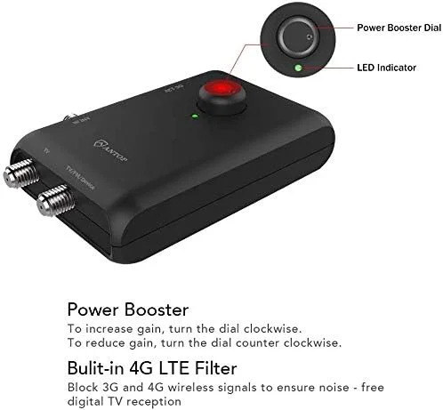 تقویت کننده آنتن هوشمند Antop HD، تقویت کننده سیگنال آنتن تلویزیون، تقویت کننده HDTV با خروجی دوگانه برای 2 تلویزیون، تقویت کننده دیجیتال VHF UHF FM HD، سازگار با هر آنتن غیر تقویت شده