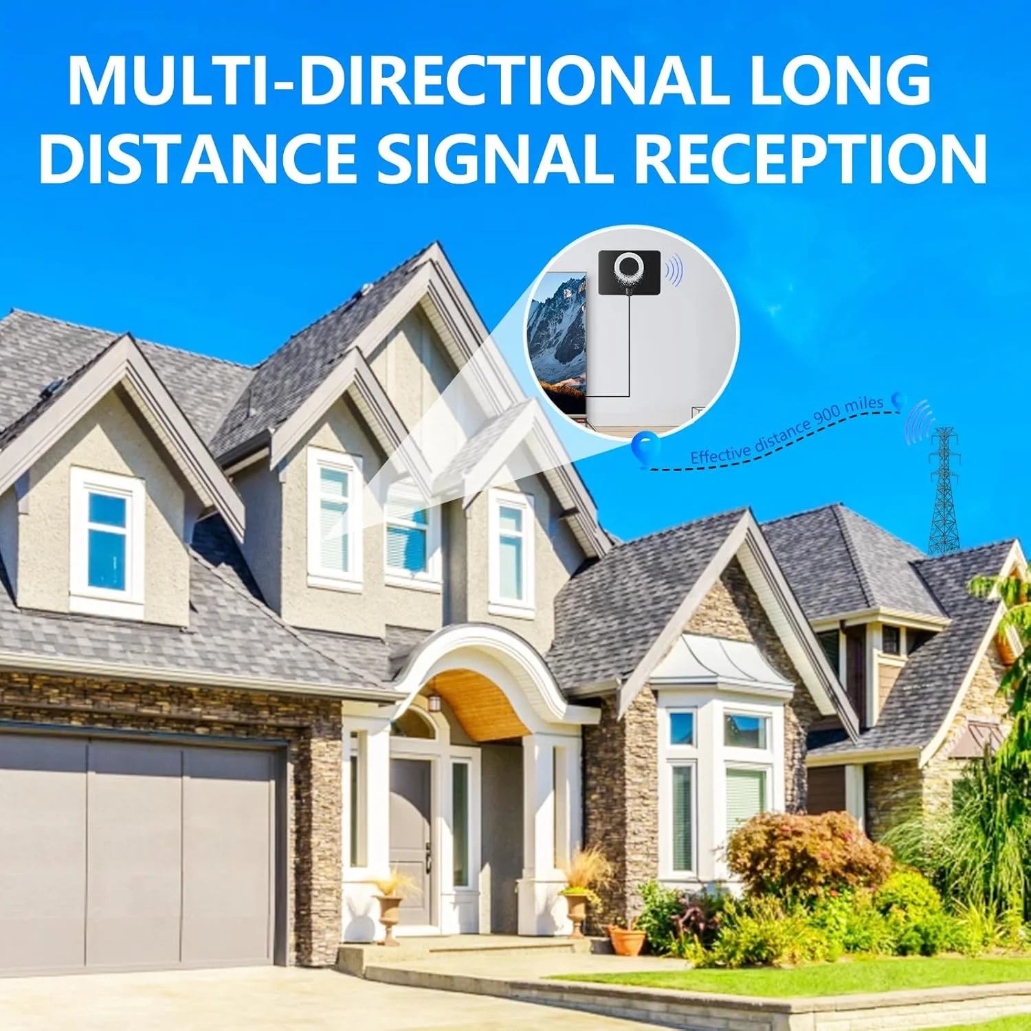 آنتن تلویزیون داخلی دوربرد، آنتن HDTV دیجیتال تقویت شده 2025 با تقویت کننده سیگنال جداشدنی، پشتیبانی از تلویزیون هوشمند 4K 1080P ATSC 3.0 برای کانال های محلی - کابل کواکسیال 16.4 فوت HDTV