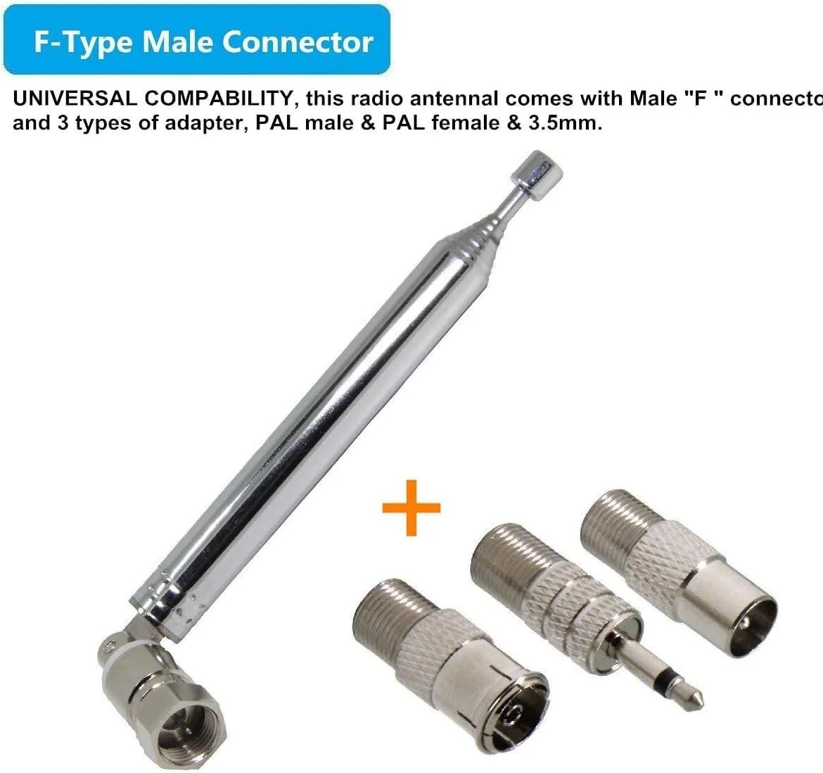 آنتن رادیو FM آنکیبل، آنتن تلسکوپی FM داخلی 75 اهم با کانکتور نری نوع F به همراه آداپتور برای رادیوهای رومیزی، سیستم استریو HiFi AV و مینی سیستم