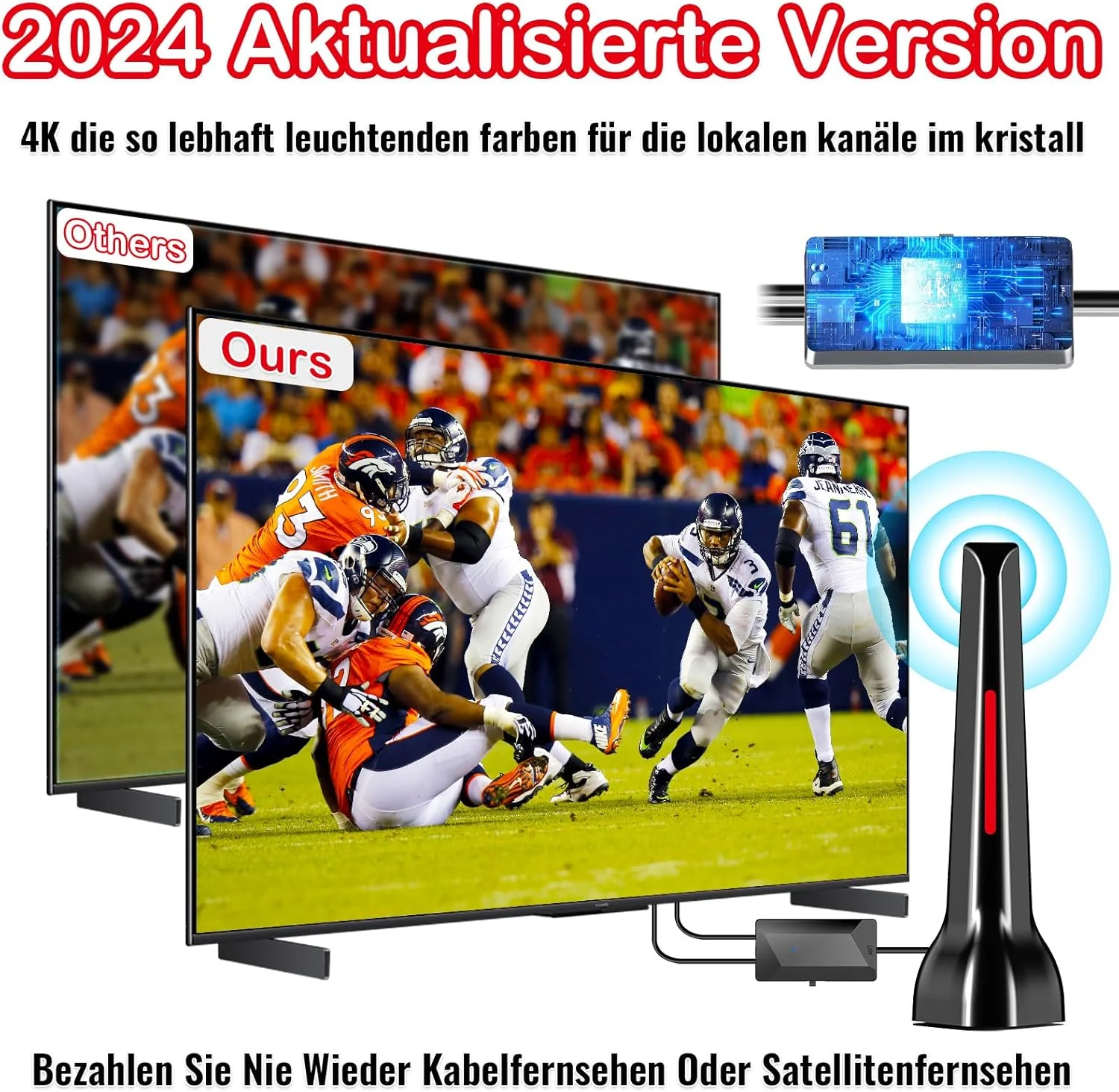 آنتن داخلی DVB-T/DVB-T2 با تقویت کننده 36Dbi+ HDTV، کیفیت سیگنال از طریق هسته آلومینیومی، با پایه مغناطیسی - کابل 3 متری، پشتیبانی از 4K 1080P - همه تلویزیون ها DAB/UHF/VHF