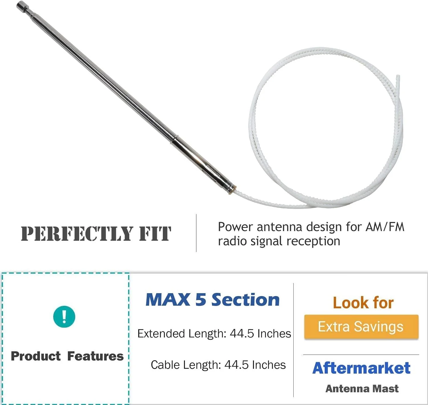 آنتن برقی آنینا سازگار با جگوار XJ6 - XK8 - XJ8 - XJ8L - XJ12 - XJR- XKR مدل های 1993-2008 - آنتن جایگزین برای دریافت سیگنال رادیویی AM/FM