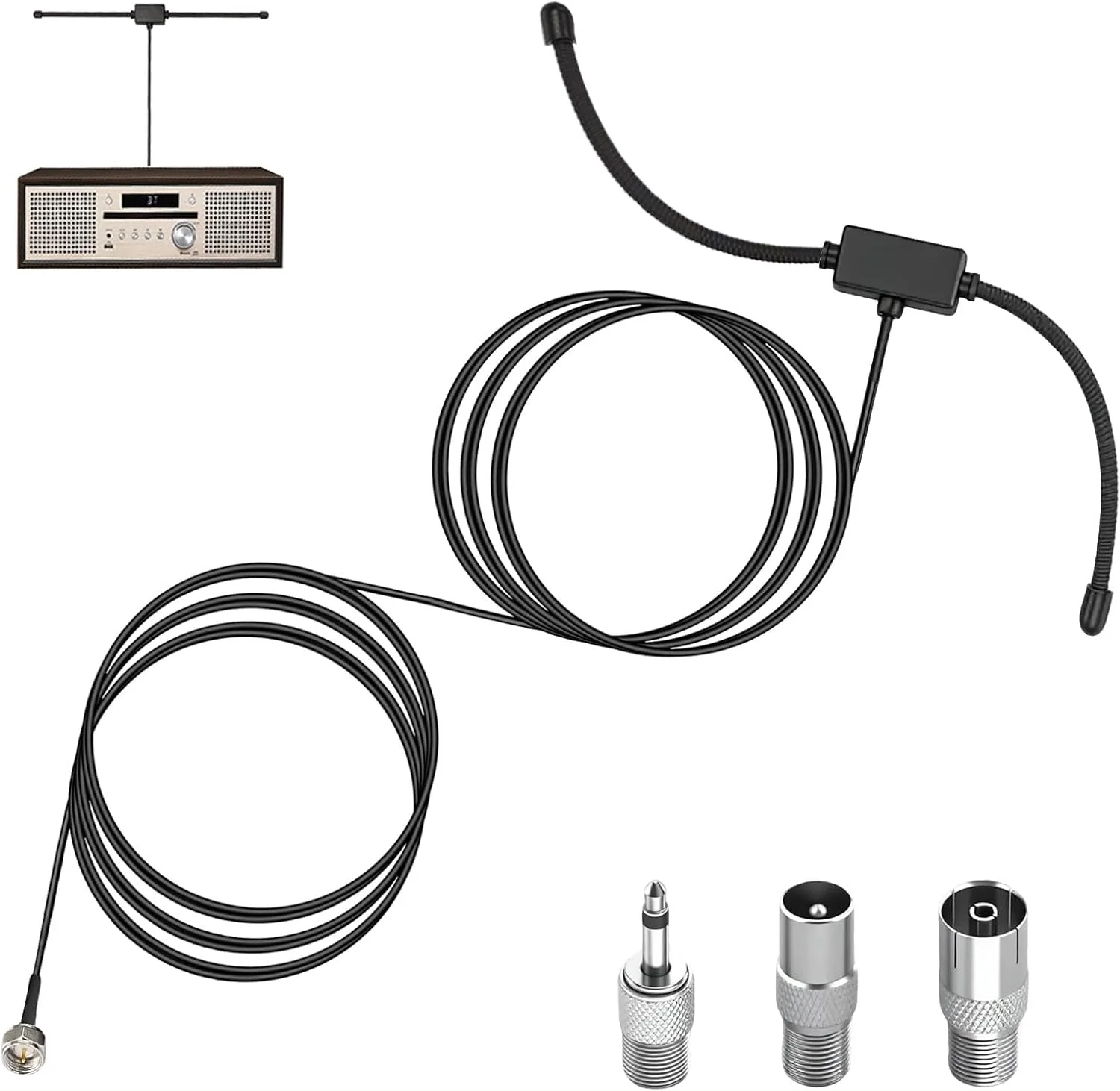 آنتن رادیویی AMTAM DAB FM، آنتن دوقطبی FM با کابل توسعه 3 متری برای تیونر رادیویی قابل حمل، گیرنده استریو، گیرنده AV، آمپلی فایر، گیرنده HiFi، سیستم موسیقی داخلی Pioneer Onkyo Yamaha Marantz Bose