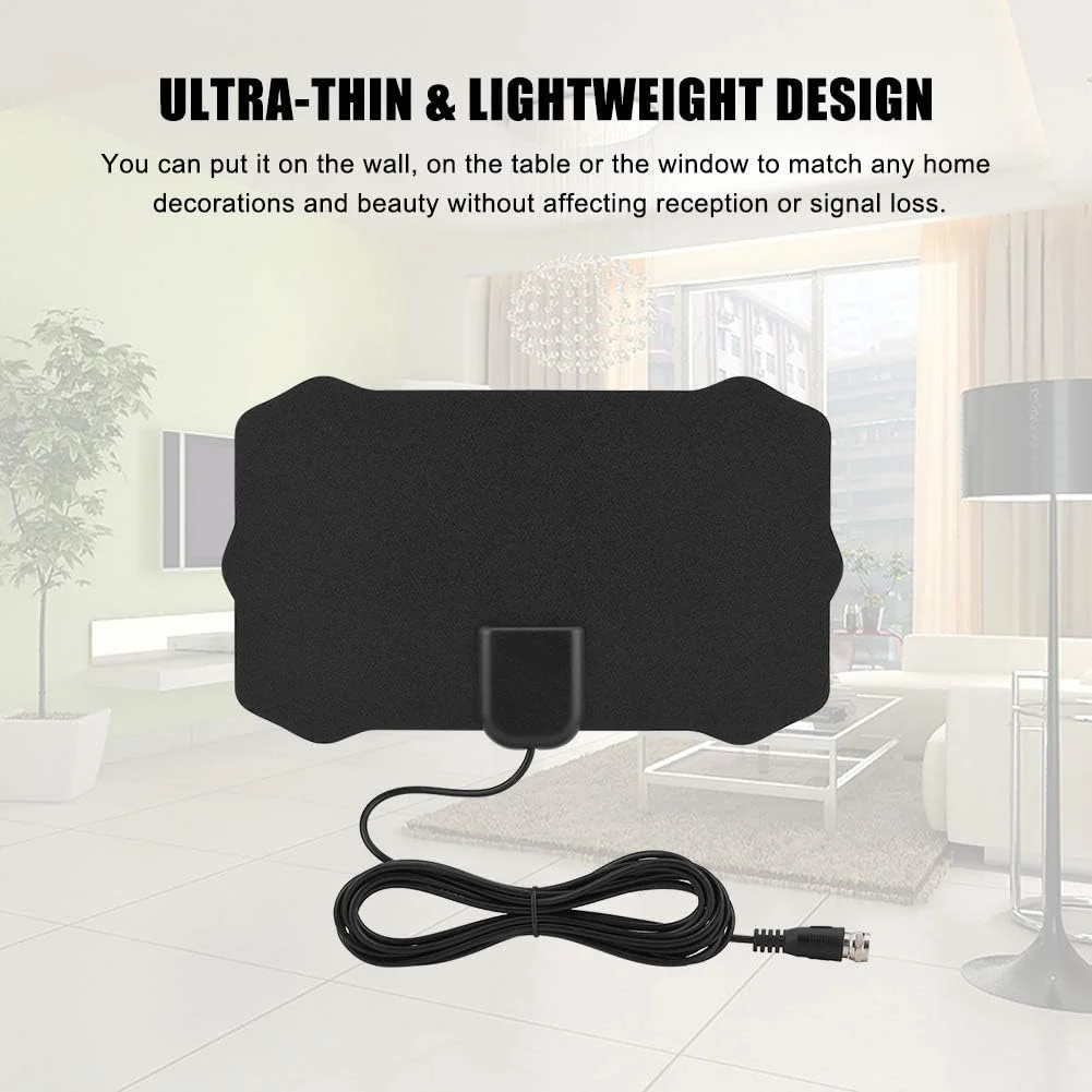 آنتن تلویزیون دیجیتال HD تقویت شده، 50 مایل، 25db آنتن تلویزیون HDTV باریک تقویت شده، گیرنده سیگنال های ATSC، T، -2 و ISDB، سیگنال هوایی VHF UHF