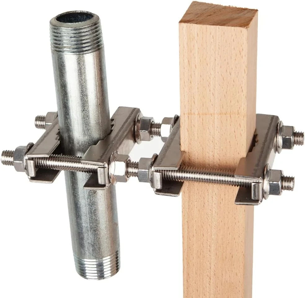 بست نگهدارنده دکل آنتن AKBFOX با فک V شکل، فولاد ضد زنگ 304، نگهدارنده آنتن دوتایی تلویزیون، پایه سنگین برای نصب دکل به دکل، کیت سخت افزاری براکت نگهدارنده برای تلویزیون، رادیو آماتور، میله پرچم، چتر، آفتابگیر