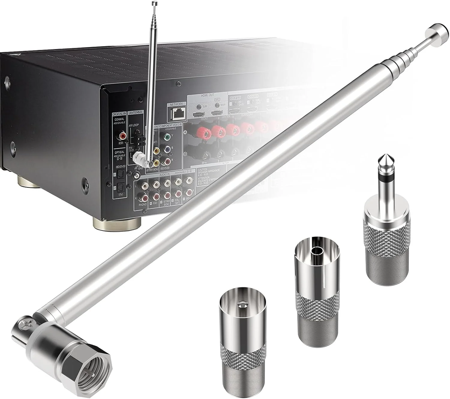 کیت آنتن تلسکوپی Aifeier ET FM، آنتن جایگزین رادیو DAB رادیو FM داخلی، کانکتور نوع F 75 اهم با آداپتور برای رادیو رومیزی سیستم استریو HiFi AV مینی