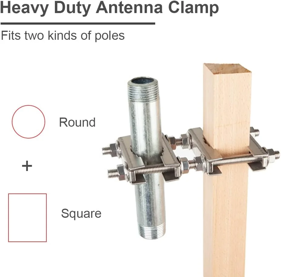 بست نگهدارنده دکل آنتن AKBFOX با فک V شکل، فولاد ضد زنگ 304، نگهدارنده آنتن دوتایی تلویزیون، پایه سنگین برای نصب دکل به دکل، کیت سخت افزاری براکت نگهدارنده برای تلویزیون، رادیو آماتور، میله پرچم، چتر، آفتابگیر