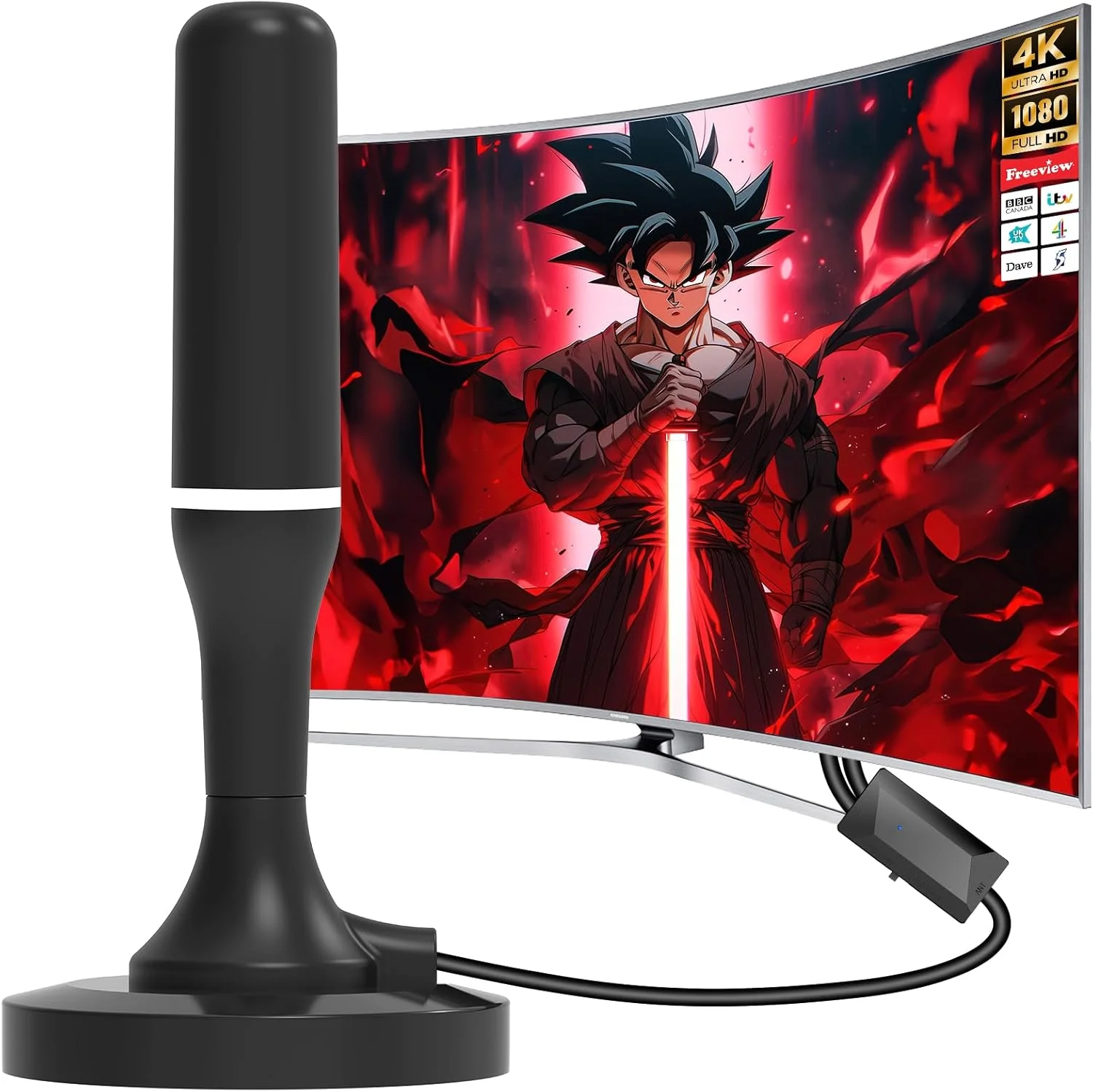 آنتن داخلی تلویزیون 2025 - آنتن Freeview با دریافت سیگنال 360 درجه، پایه مغناطیسی، آنتن دیجیتال دوربرد با کابل کواکسیال 3 متری - پشتیبانی از تلویزیون Freeview 4K/Full HD