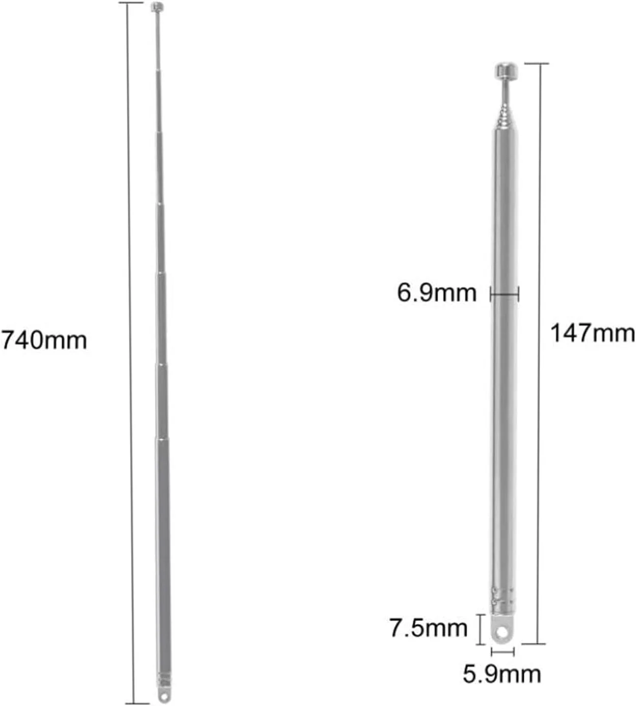 آنتن تلسکوپی AEDIKO، 5 عددی، 7 قسمتی، 74 سانتی متری، آنتن رادیویی قابل حمل AM FM جایگزین برای رادیو، تلویزیون و سایر محصولات الکتریکی