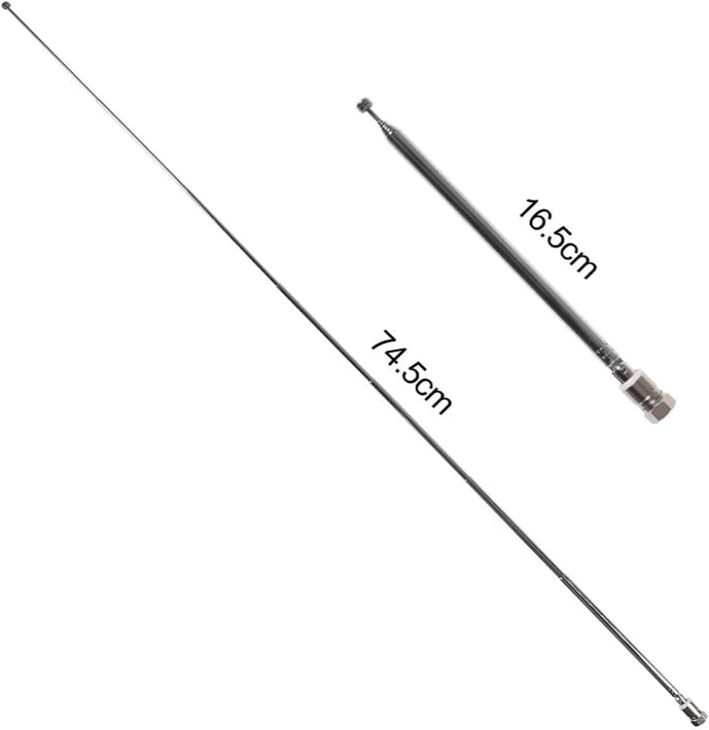 آنتن تلسکوپی FM 75 اهم با پلاگین نر F-Type و 3 عدد کانکتور برای تلویزیون داخلی، رادیو AM FM و گیرنده استریو