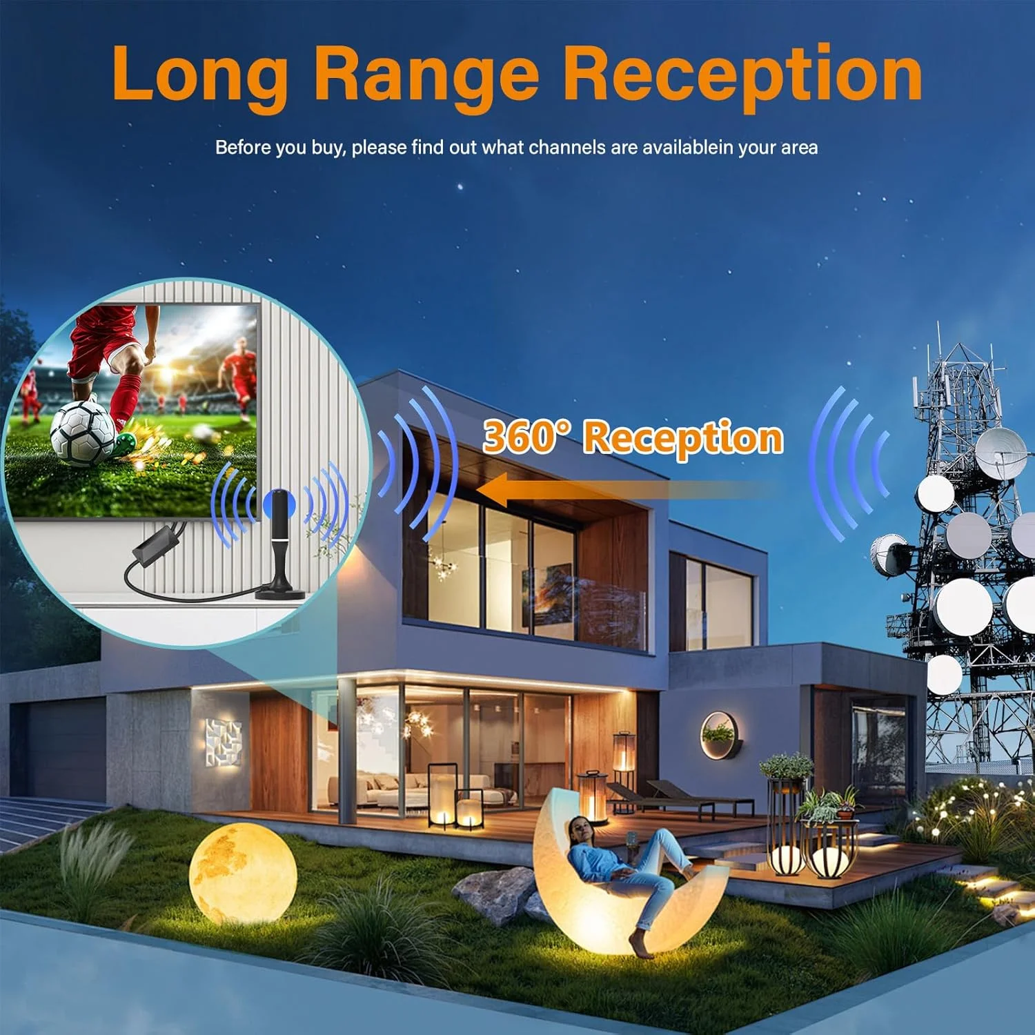 آنتن داخلی تلویزیون 2025 - آنتن Freeview با دریافت سیگنال 360 درجه، پایه مغناطیسی، آنتن دیجیتال دوربرد با کابل کواکسیال 3 متری - پشتیبانی از تلویزیون Freeview 4K/Full HD