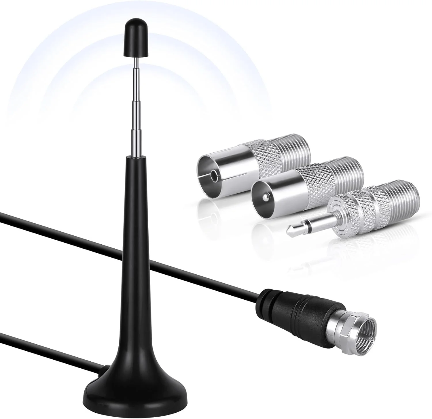 آنتن رادیویی FM مدل Adiwo DAB، آنتن تلسکوپی داخلی FM با امپدانس 75 اهم به همراه 3 آداپتور، دارای کابل افزایش طول 3 متری، چرخش 180 درجه، مناسب برای سیستم صوتی خانگی و دریافت استریو رادیویی