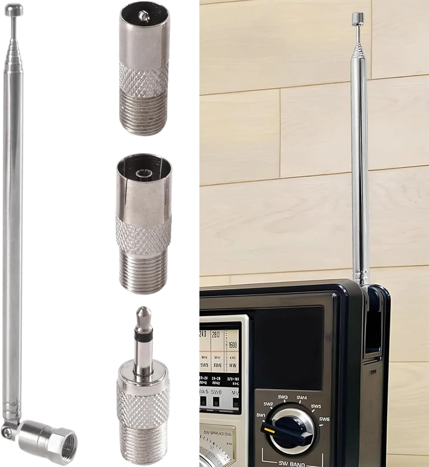 آنتن تلسکوپی رادیو DAB با 7 بخش، 75 سانتی متری، آنتن داخلی FM، 75 اهم با 3 آداپتور، آنتن FM 7 بخشی برای رادیو رومیزی، گیرنده استریو HiFi AV