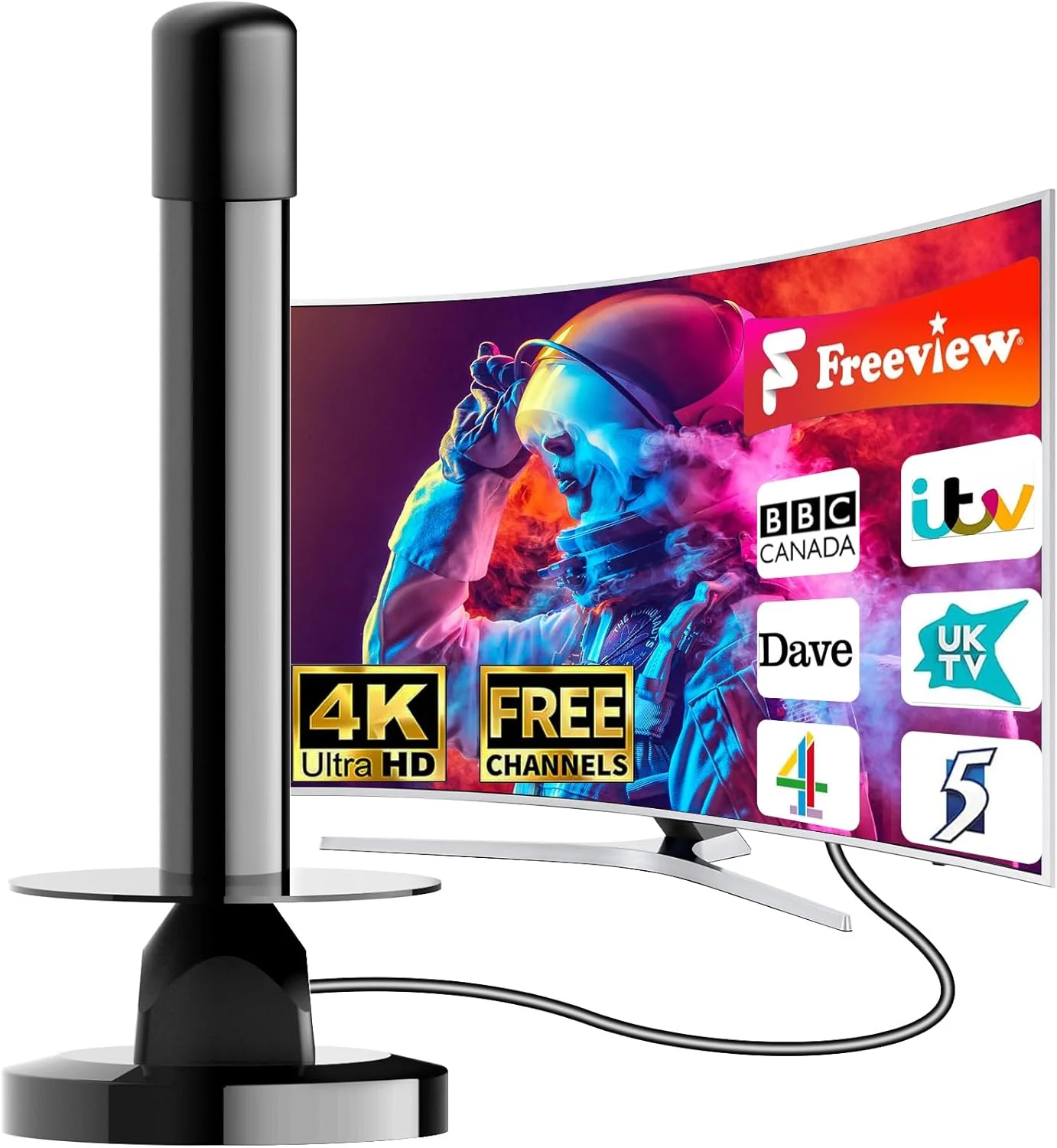 آنتن تلویزیون داخلی 2025 – برد گیرندگی بیش از 500 مایل، آنتن دیجیتال با گیرندگی 360 درجه و پایه مغناطیسی | پشتیبانی از 4K، 1080P، VHF/UHF، سازگار با تمام تلویزیون های انگلستان