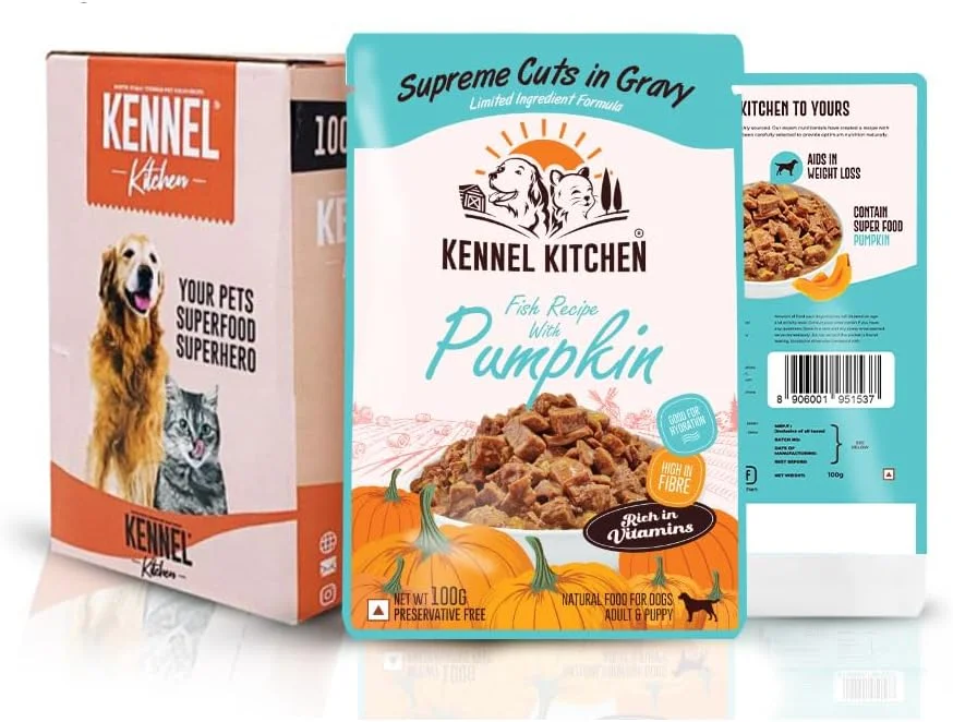 کنسرو غذای سگ کنل کیچن Supreme Cuts در آب گوشت، طعم ماهی با کدو تنبل، 100 گرمی (بسته 12 عددی) غذای مرطوب سگ برای سگ بالغ و توله سگ