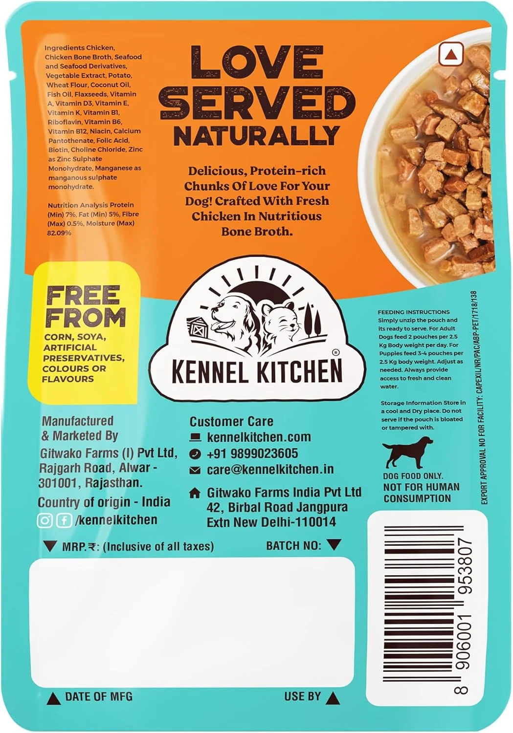 غذای مرطوب سگ کنل کیچن تکه های مرغ در آب گوشت مناسب سگ بالغ و توله سگ، 70 گرمی (24 عددی)