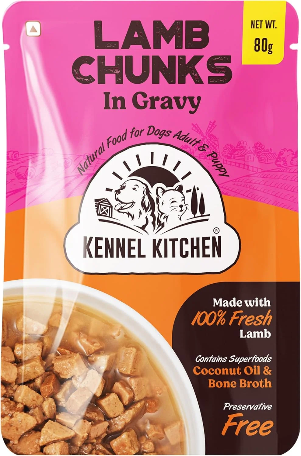 کنسرو غذای سگ بالغ و توله سگ کنل کیچن با طعم تکه های گوشت بره در آب گوشت، 70 گرمی، 48 عدد (بسته اقتصادی)