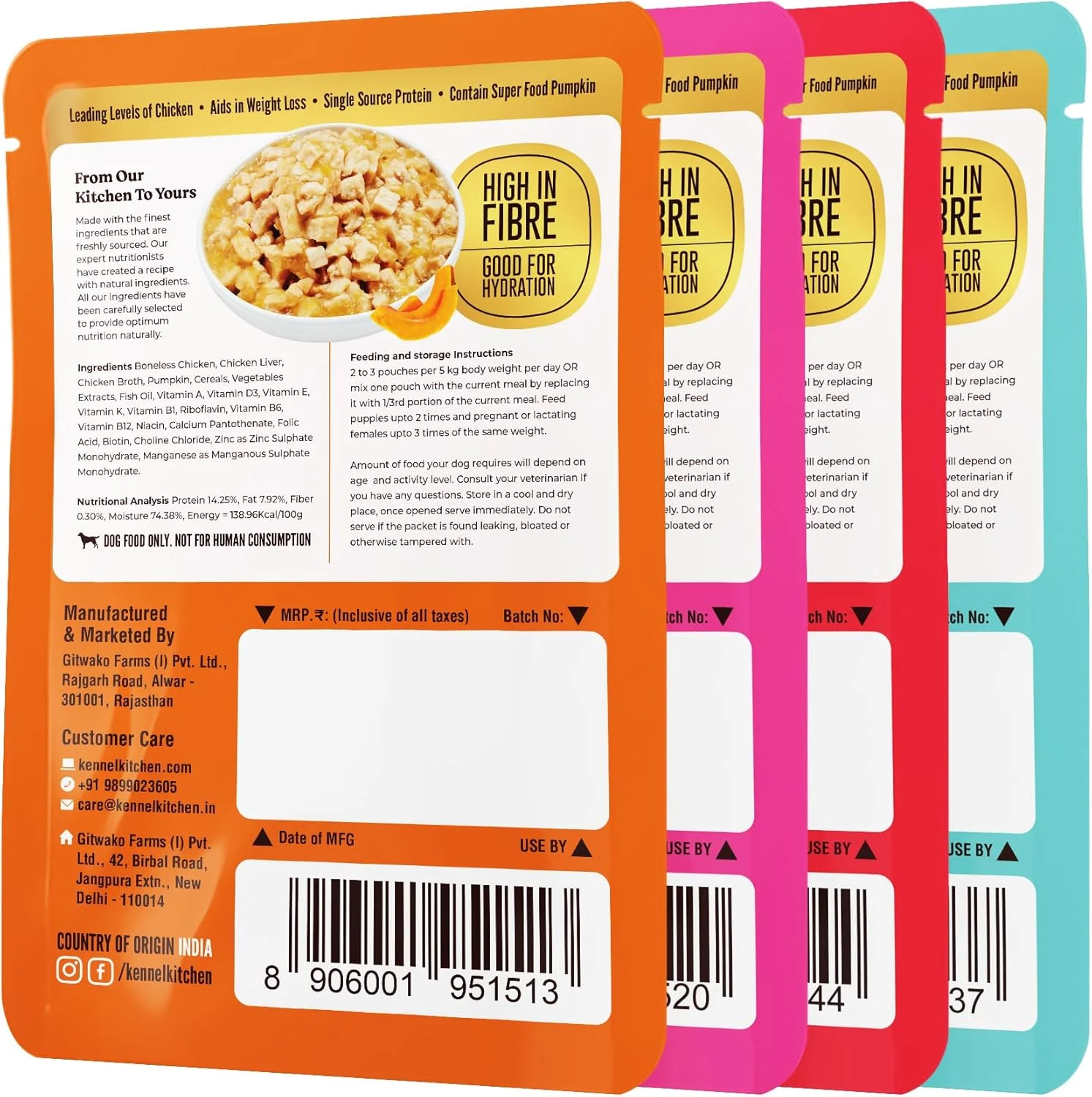 غذای مرطوب سگ کنل کیچن برای سگ بالغ و توله سگ، برش های عالی در آب گوشت با کدو تنبل، بسته متنوع، دستور پخت مرغ، جگر مرغ، بره و ماهی، 100 گرم (بسته 24 عددی)