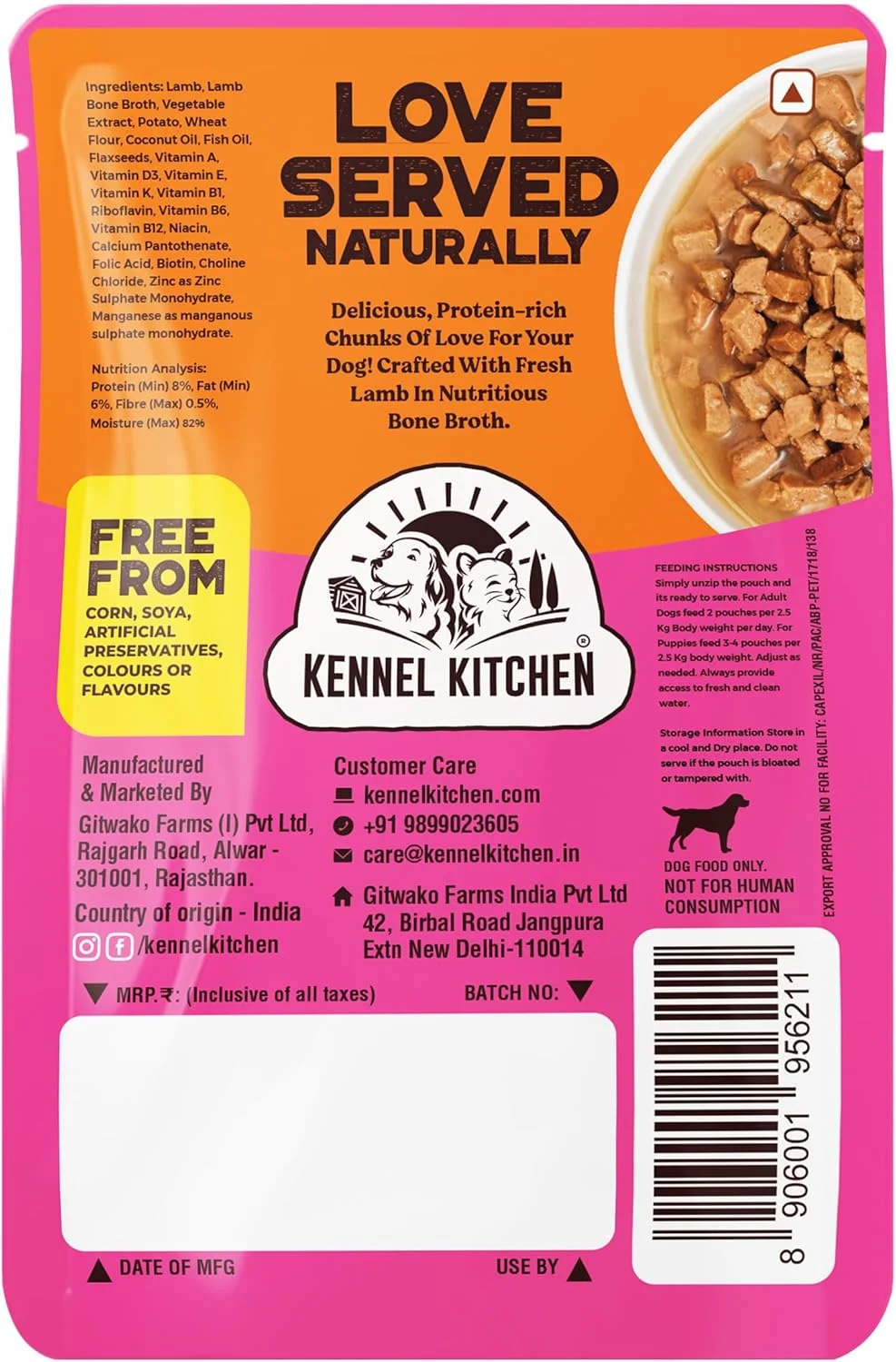 غذای مرطوب سگ کنل کیچن با طعم تکه های بره در آب گوشت، مناسب سگ بالغ و توله سگ، 70 گرم (بسته 24 عددی)