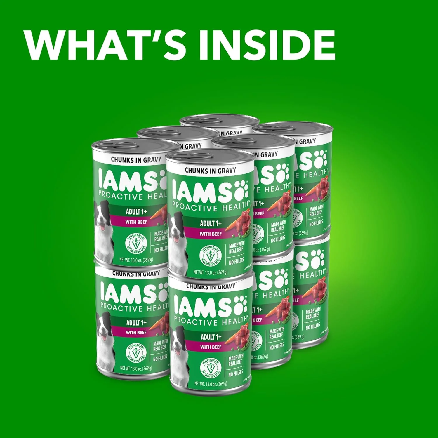 غذای مرطوب سگ بالغ IAMS PROACTIVE HEALTH با تکه های گوشت گاو، برنج، هویج و لوبیا سبز در آب گوشت، (12) قوطی 370 گرمی