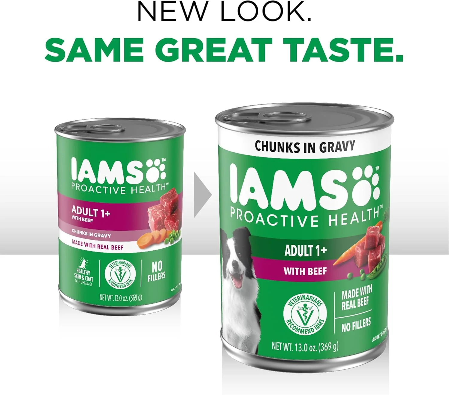 غذای مرطوب سگ بالغ IAMS PROACTIVE HEALTH با تکه های گوشت گاو، برنج، هویج و لوبیا سبز در آب گوشت، (12) قوطی 370 گرمی