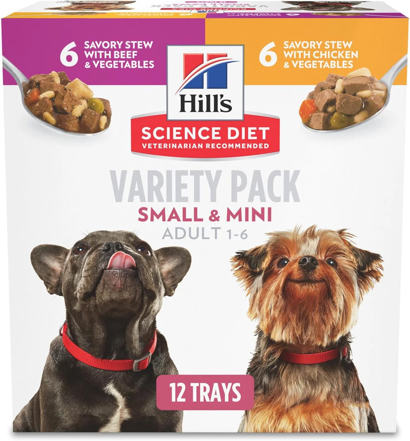 غذای کنسروی سگ بالغ نژاد کوچک Hill's Science Diet، طعم مرغ و سبزیجات و گوشت گاو و سبزیجات، 99 گرم، بسته 12 عددی