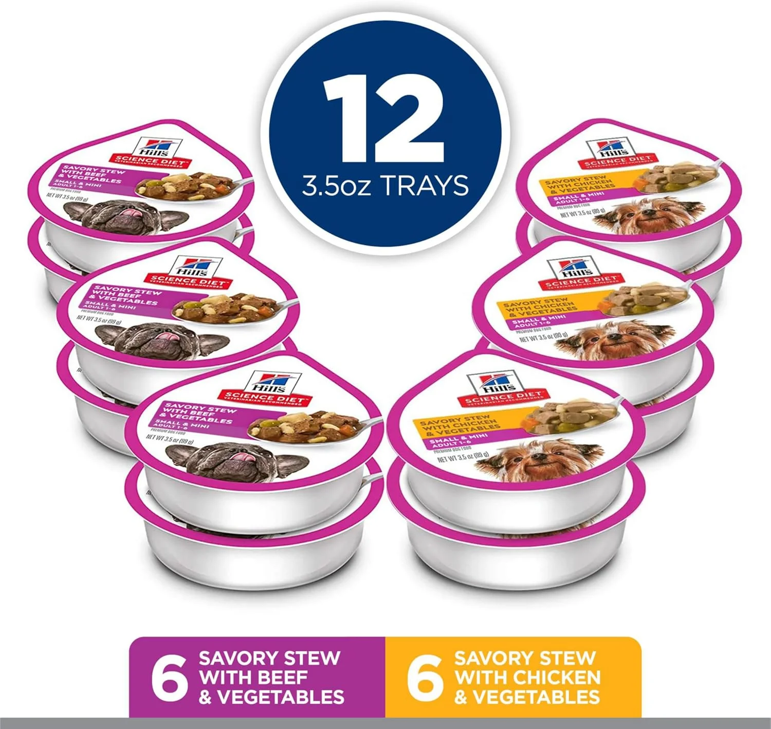 غذای کنسروی سگ بالغ نژاد کوچک Hill's Science Diet، طعم مرغ و سبزیجات و گوشت گاو و سبزیجات، 99 گرم، بسته 12 عددی