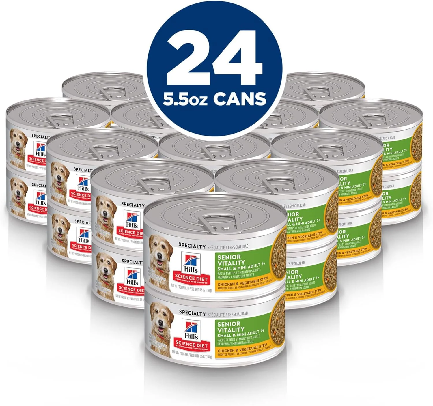 غذای مرطوب سگ مسن Hill's Science Diet، غذای کنسروی سگ بالغ 7+ نژاد کوچک و عروسکی، طعم خورشت مرغ و سبزیجات، 156 گرم، بسته 24 عددی