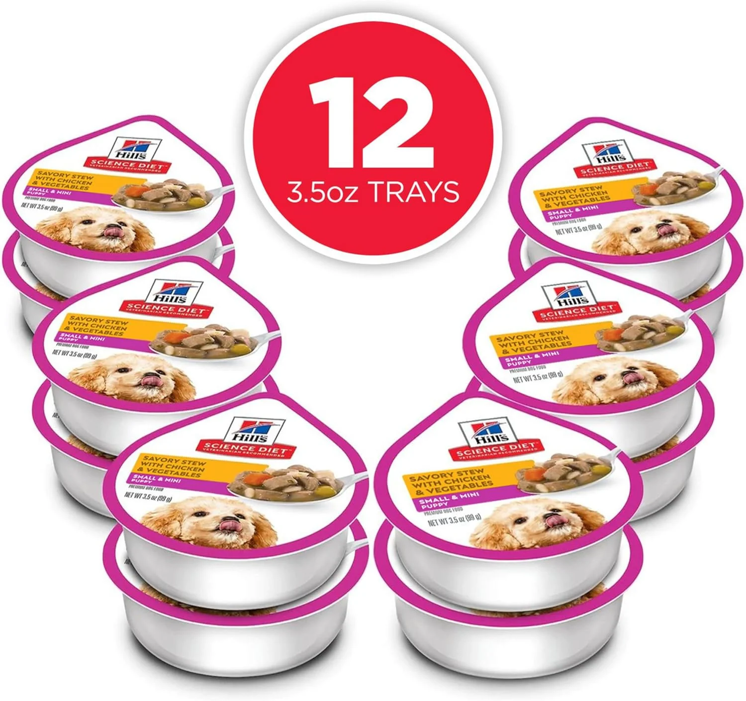 غذای مرطوب سگ نژاد کوچک و مینی هیلز ساینس دایت مخصوص توله سگ، خوراک مرغ و سبزیجات، 99 گرمی، بسته 12 عددی
