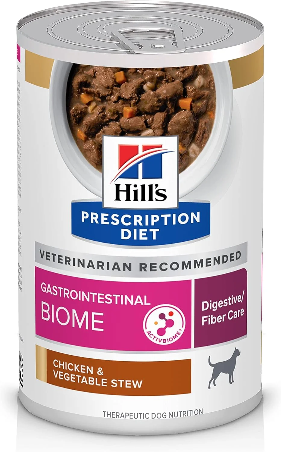 غذای مرطوب سگ با طعم مرغ و سبزیجات Hill's Prescription Diet Gastrointestinal Biome Digestive/Fiber Care، غذای رژیمی دامپزشکی، قوطی 354 گرمی، بسته 12 عددی