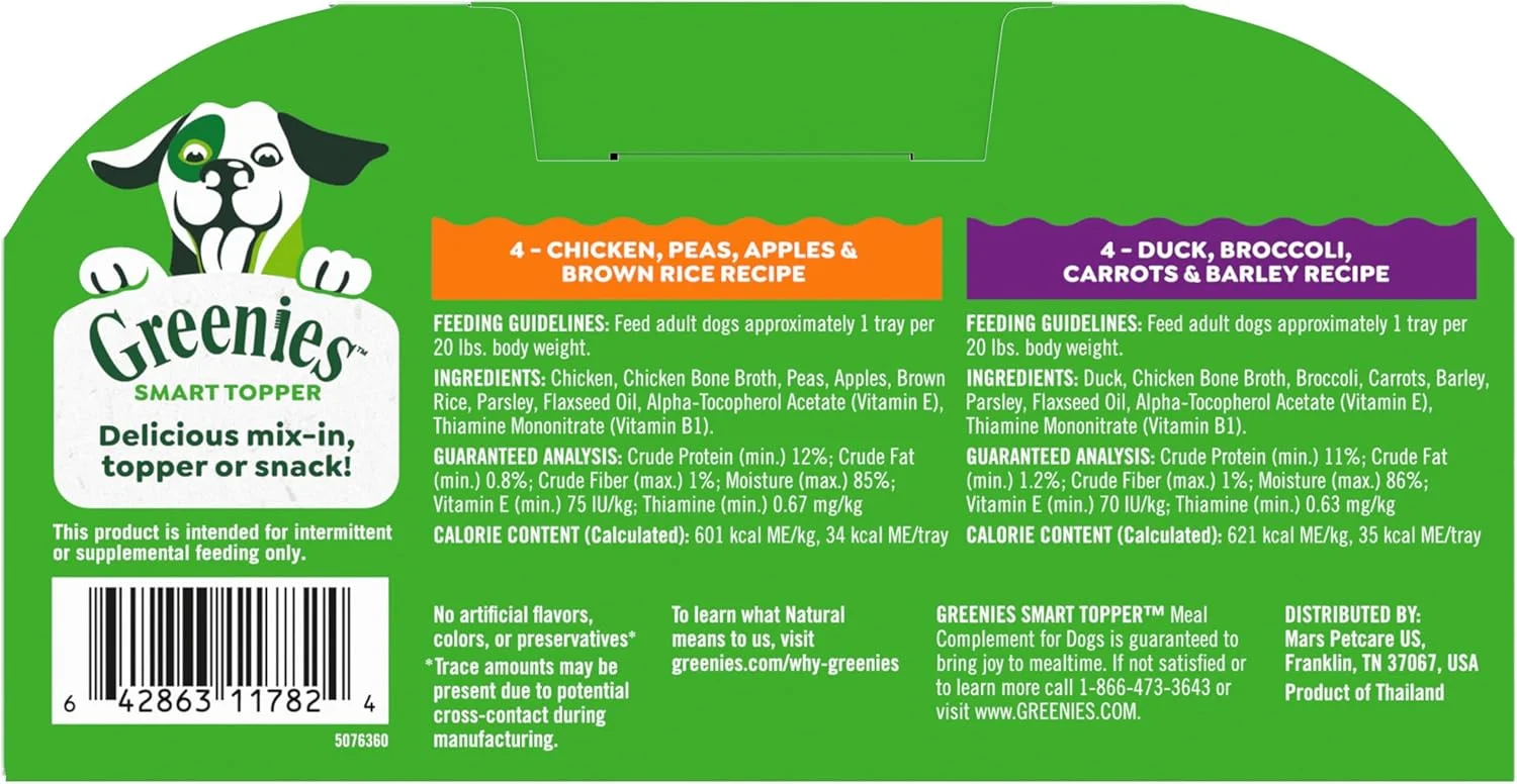 مخلوط مرطوب پروتئین بالا گرینیز اسمارت تاپر برای سگ ها، طعم مرغ، نخود فرنگی، سیب و برنج قهوه ای و طعم اردک، کلم بروکلی، هویج و جو، بسته متنوع با غلات کامل، 8 سینی 2 اونسی