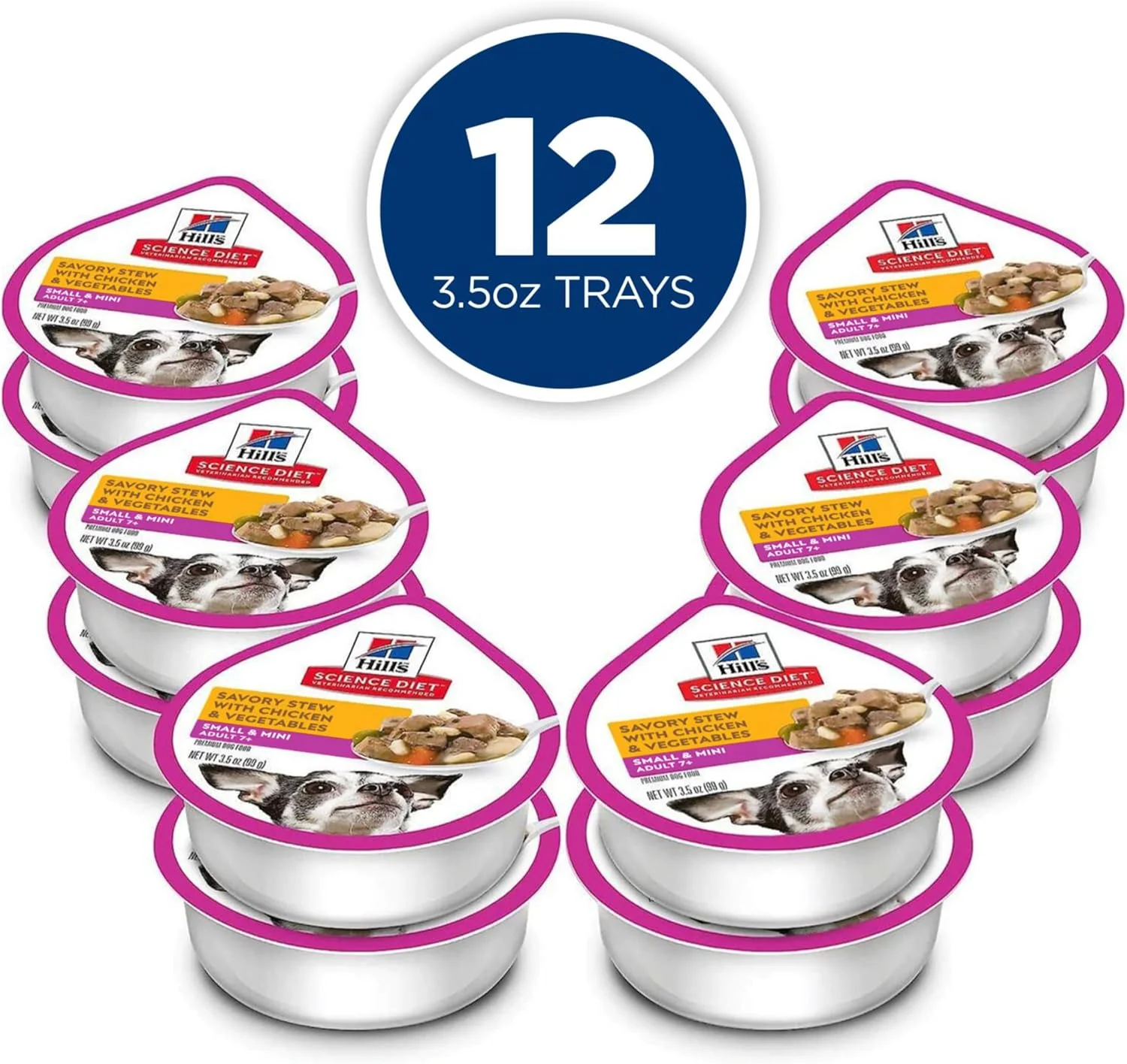 غذای کنسروی سگ با طعم مرغ و سبزیجات هیلز ساینس دایت مناسب سگ های بالغ بالای 7 سال نژاد کوچک، 99 گرم، بسته 12 عددی