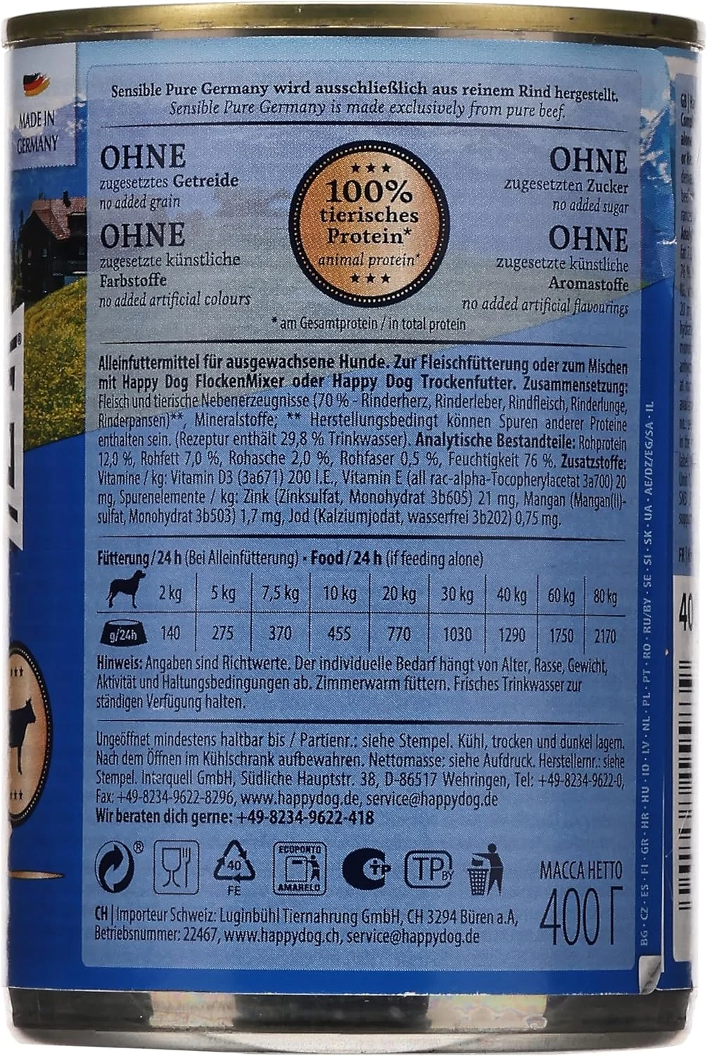 غذای مرطوب سگ هپی داگ، گوشت گاو خالص، 400 گرم