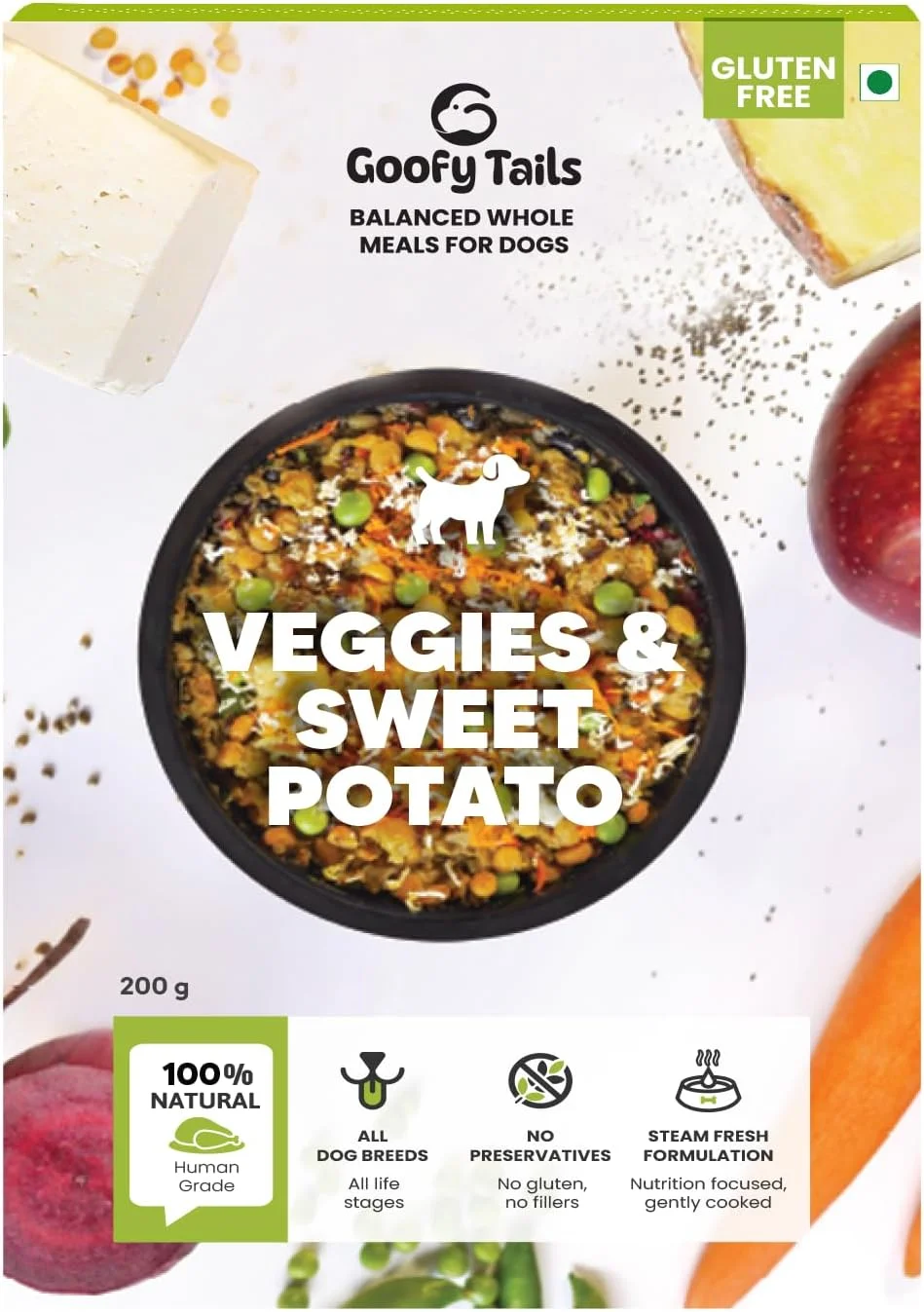 غذای مرطوب سگ با طعم سبزیجات و سیب زمینی شیرین گوفی تیلز 200 گرمی (1 بسته 200 گرمی)، مقوی، با کیفیت انسانی، بدون مواد نگهدارنده، بدون گلوتن، سس گیاهی برای سگ ها، غذای متعادل برای سگ ها و مکمل غذا غذای مرطوب سگ با طعم سبزیجات و سیب زمینی شیرین گوفی تیلز 200 گرمی (1 بسته 200 گرمی)، مقوی، با کیفیت انسانی، بدون مواد نگهدارنده، بدون گلوتن، سس گیاهی برای سگ ها، غذای متعادل برای سگ ها و مکمل غذا
