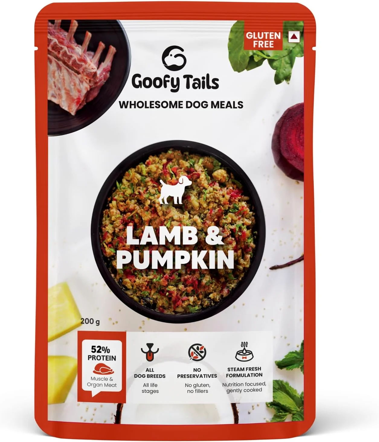 غذای مرطوب سگ با طعم بره و کدو تنبل گوفی تیلز 1.4 کیلوگرم (بسته 7 عددی 200 گرمی)، مقوی، درجه انسانی، بدون مواد نگهدارنده، بدون گلوتن، غذای غیر گیاهی سگ با سس آبدار، غذای متعادل برای سگ ها، تقویت کننده طعم و چاشنی غذا