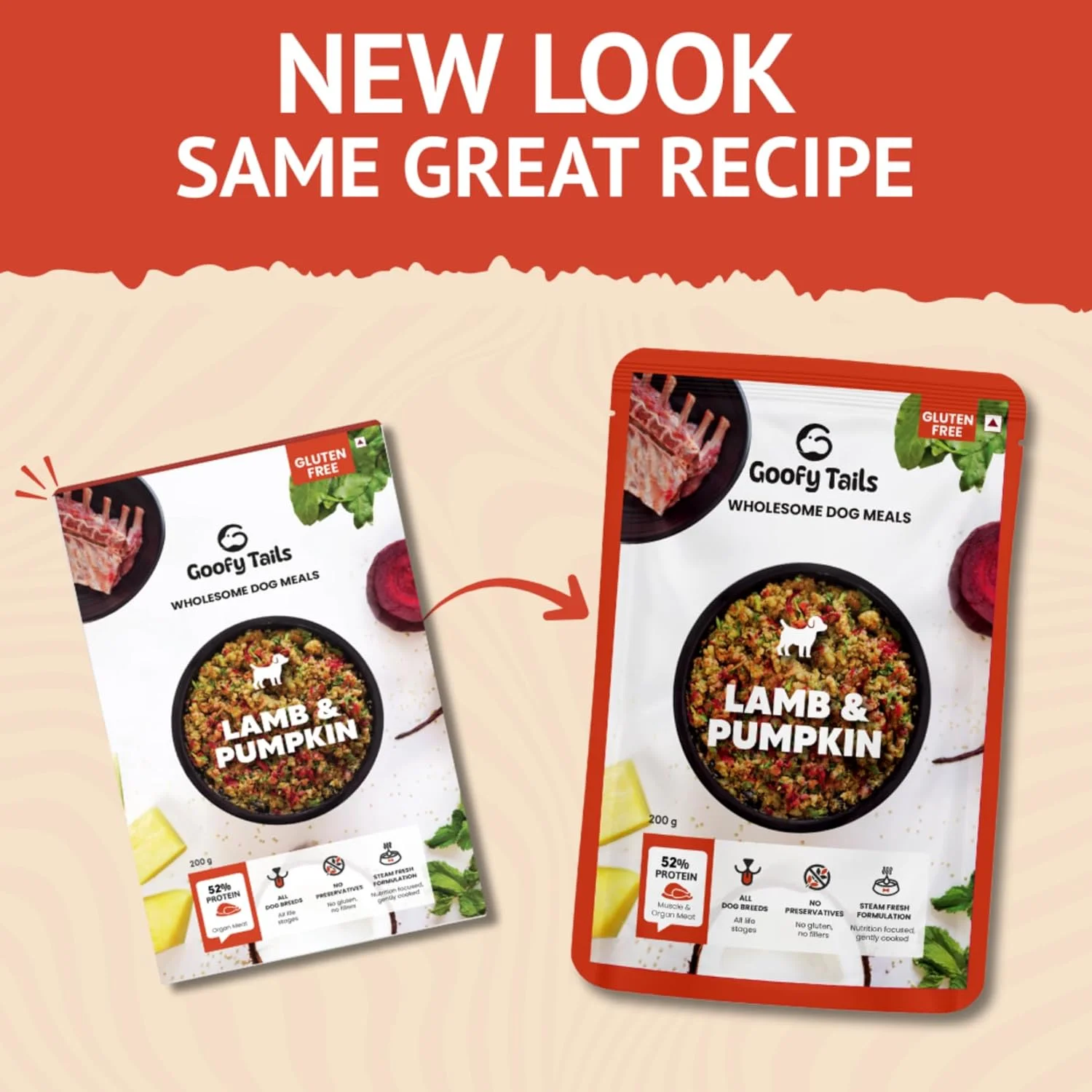 غذای مرطوب سگ با طعم بره و کدو تنبل گوفی تیلز 1.4 کیلوگرم (بسته 7 عددی 200 گرمی)، مقوی، درجه انسانی، بدون مواد نگهدارنده، بدون گلوتن، غذای غیر گیاهی سگ با سس آبدار، غذای متعادل برای سگ ها، تقویت کننده طعم و چاشنی غذا