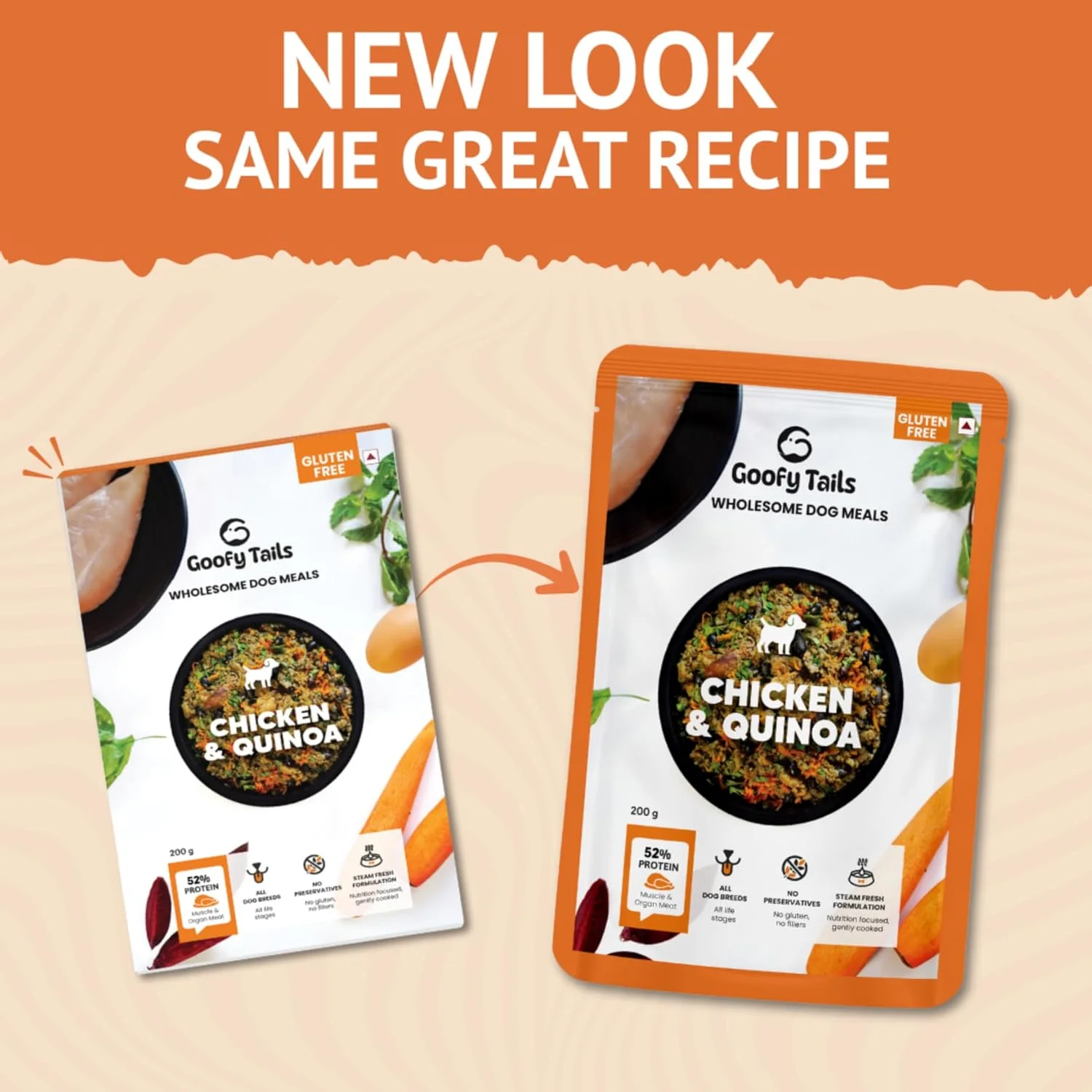 غذای مرطوب سگ با طعم مرغ و کینوا گوفی تیلز 600 گرم (بسته 3 عددی 200 گرمی)، مقوی، با مواد اولیه انسانی، بدون مواد نگهدارنده، بدون گلوتن، غذای غیر گیاهی سگ با آب گوشت، غذای متعادل برای سگ ها، تقویت کننده طعم و چاشنی غذا