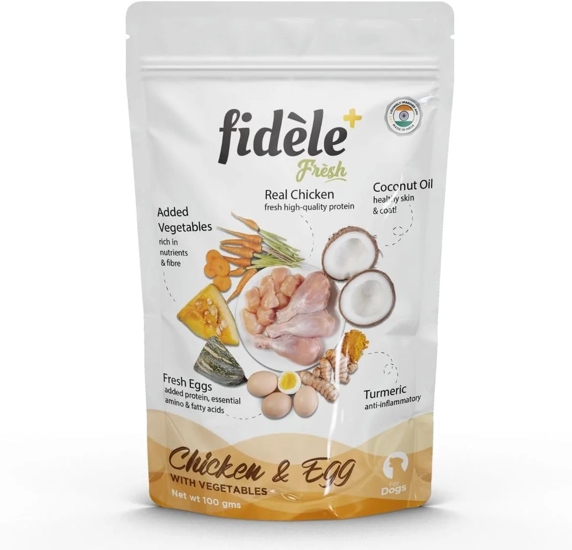 غذای مرطوب سگ فیدل پلاس با طعم مرغ تازه و تخم مرغ به همراه سبزیجات، بسته 12 عددی 100 گرمی + 2 عدد رایگان