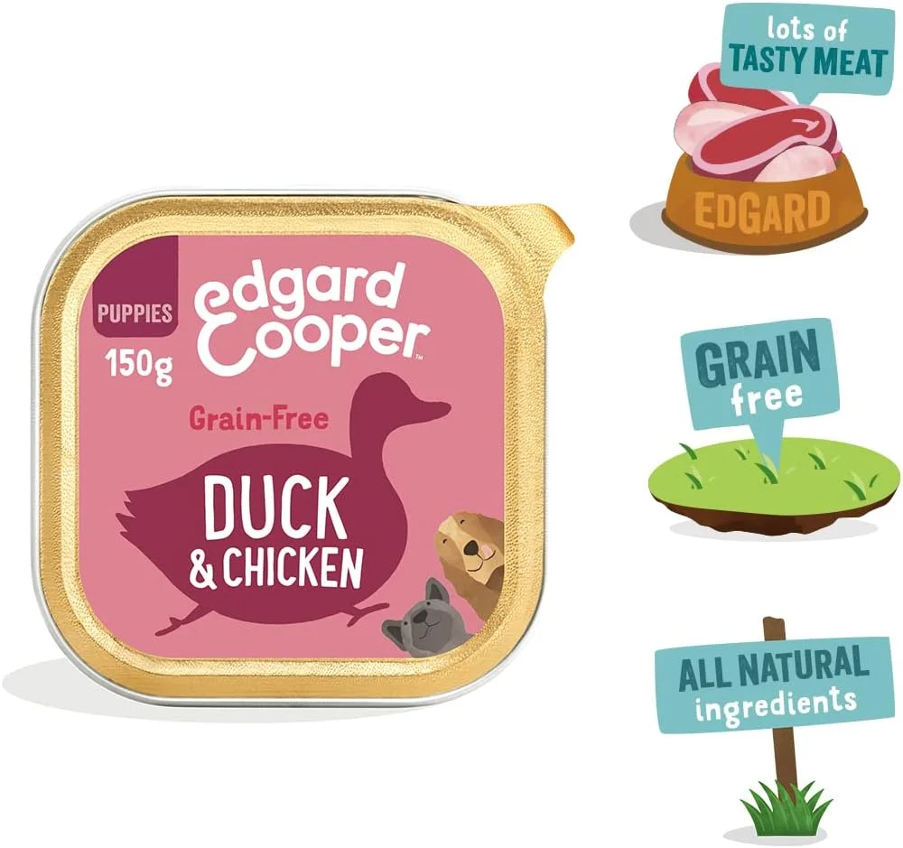 غذای مرطوب سگ های نژاد کوچک ادگارد اند کوپر، طعم مرغ و اردک به همراه کلم بروکلی و هویج، مخصوص توله سگ ها
