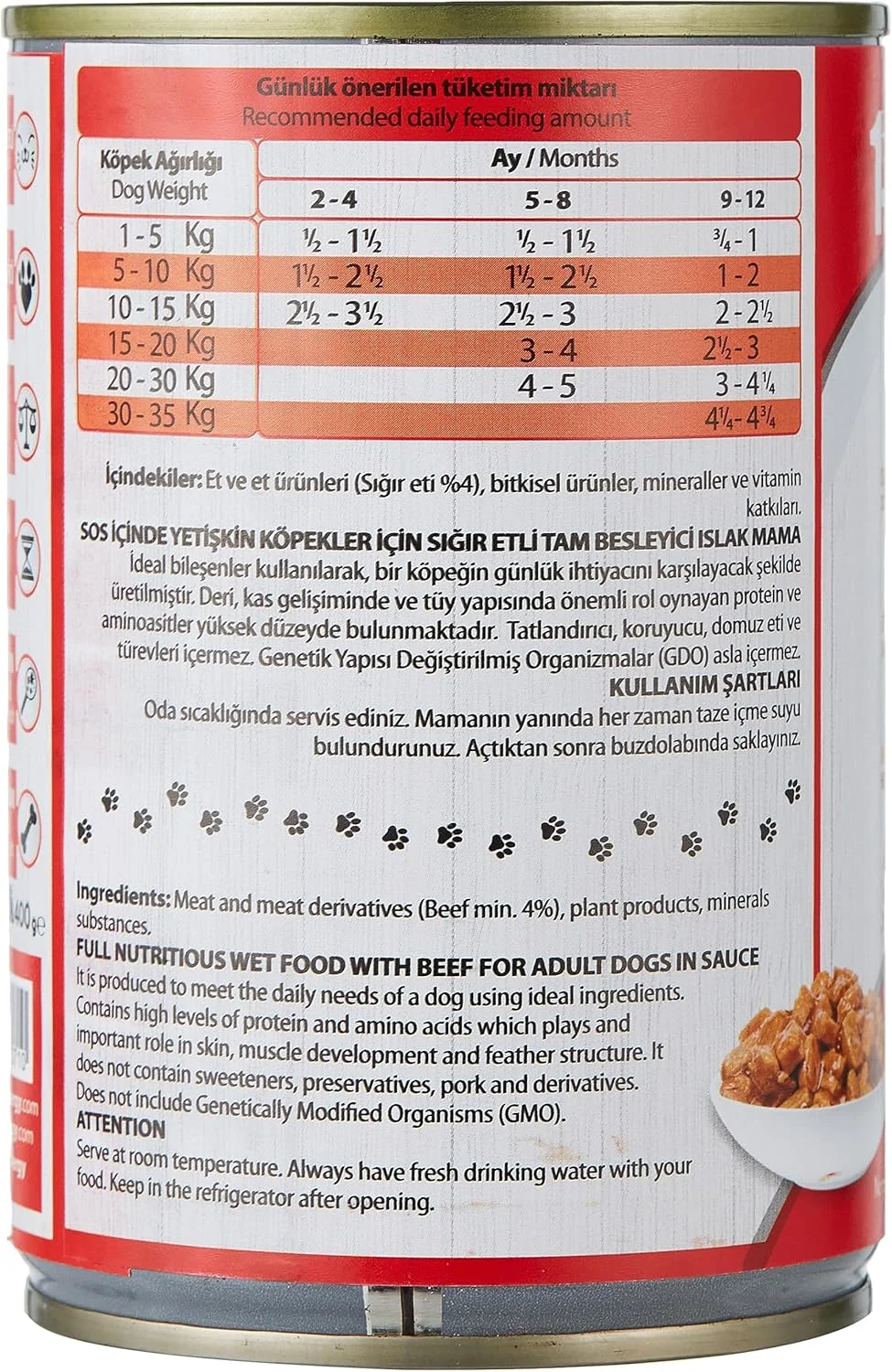 غذای سگ انرژی - غذای مرطوب سگ ممتاز با گوشت گاو، حداکثر خوش خوراکی، تغذیه متعادل، انرژی و طعم - قوطی 400 گرمی