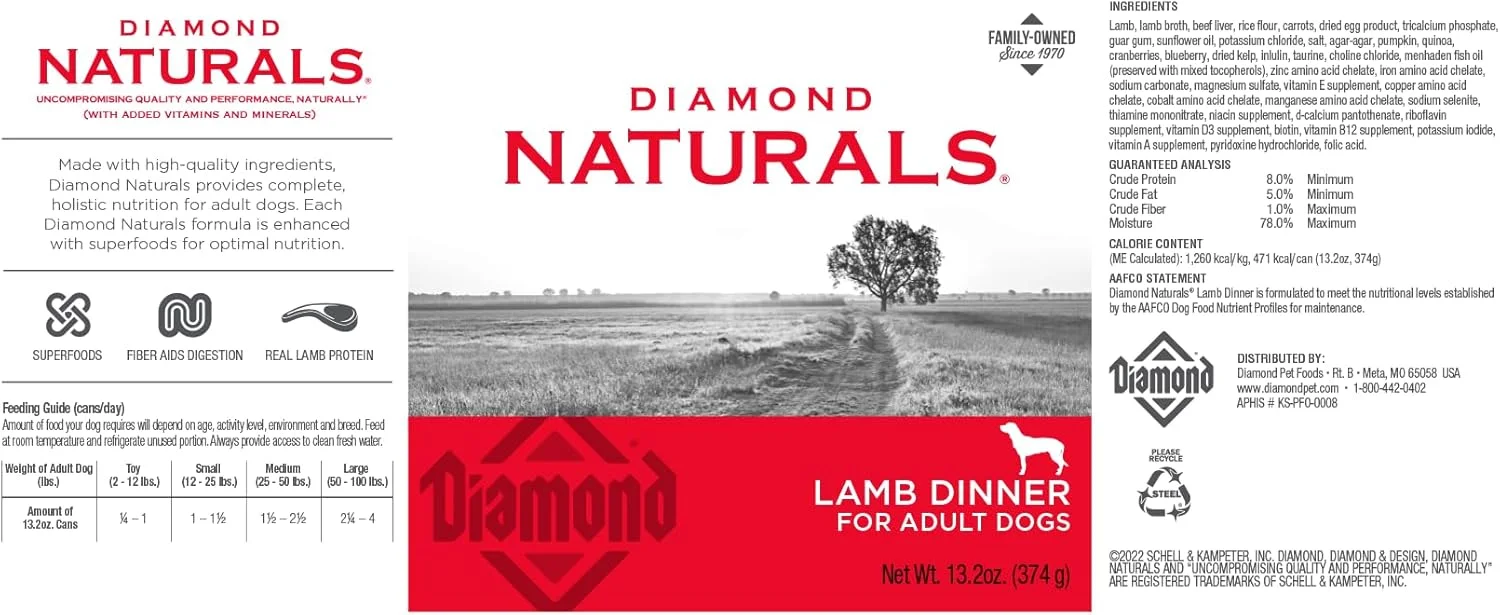 غذای سگ Diamond Naturals با طعم بره - بسته 12 عددی