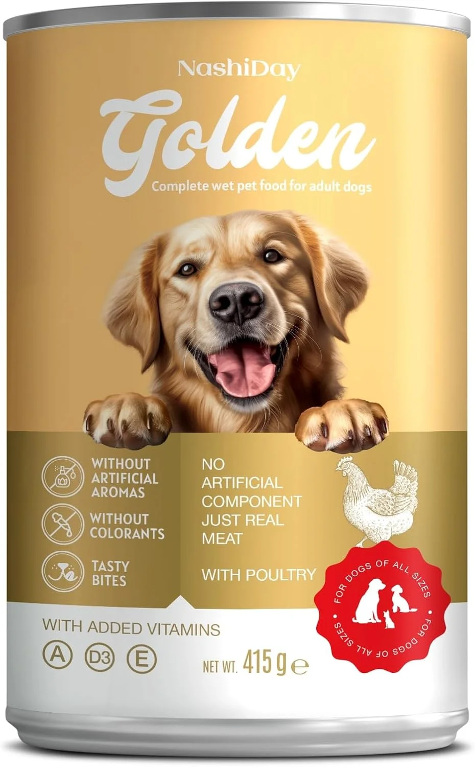 غذای مرطوب کامل سگ بالغ نشیدی گلدن با طعم مرغ - قوطی 415 گرمی [اختصاصی آمازون]