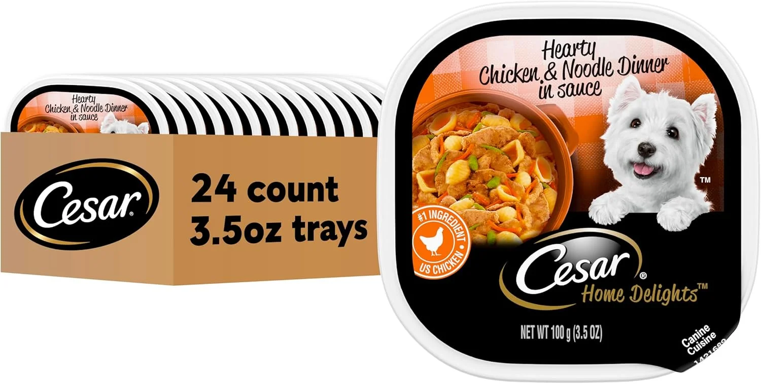 غذای مرطوب سگ بالغ سزار HOME DELIGHTS با طعم مرغ و نودل در سس، 100 گرم. بسته 24 عددی