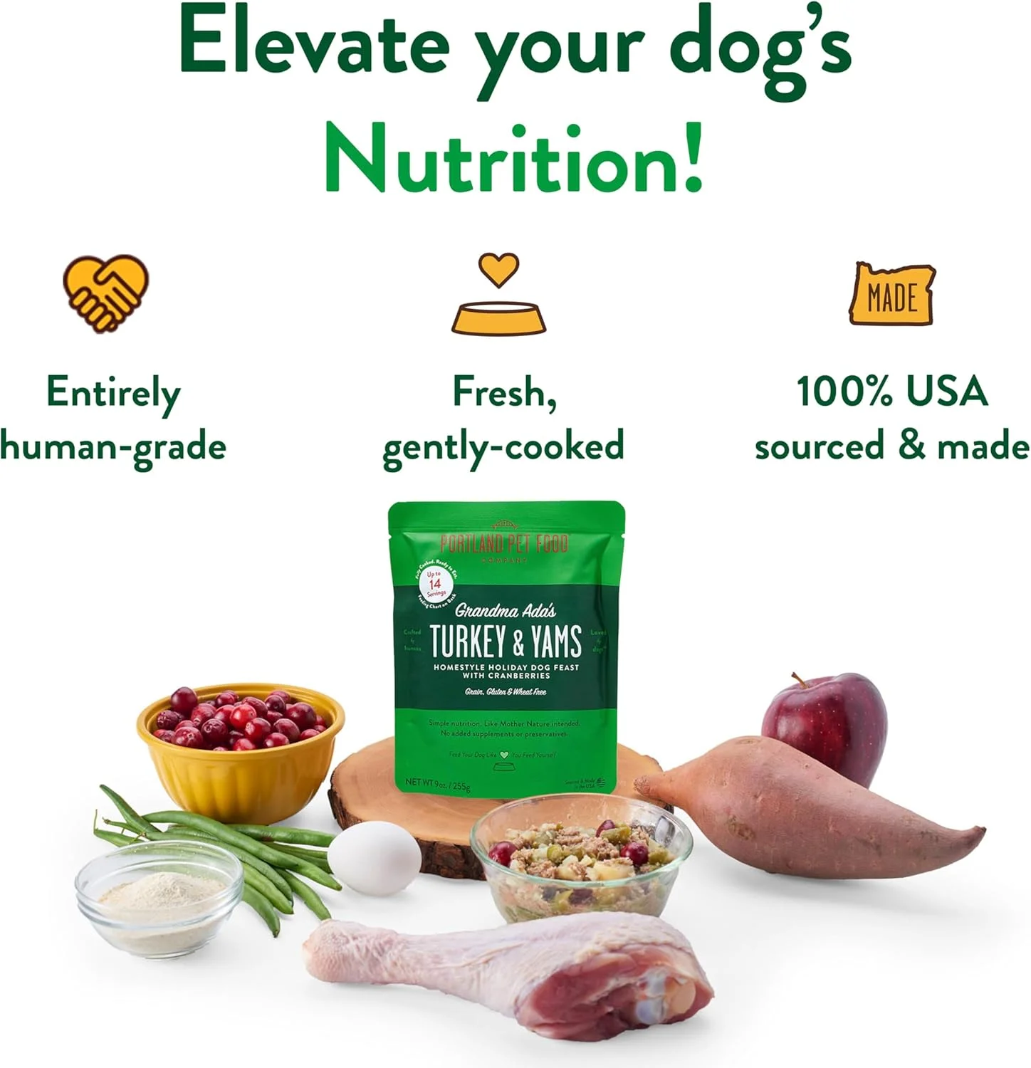 غذای سگ مرطوب بوقلمون و سیب زمینی شیرین مادربزرگ آدا از شرکت غذای حیوانات خانگی پورتلند: مکمل ها، مخلوط ها و غذاهای بدون غلات و با کیفیت انسانی