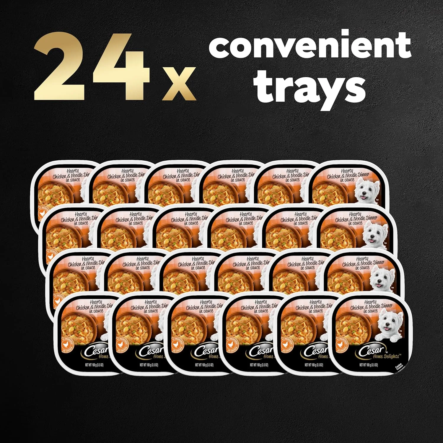 غذای مرطوب سگ بالغ سزار HOME DELIGHTS با طعم مرغ و نودل در سس، 100 گرم. بسته 24 عددی