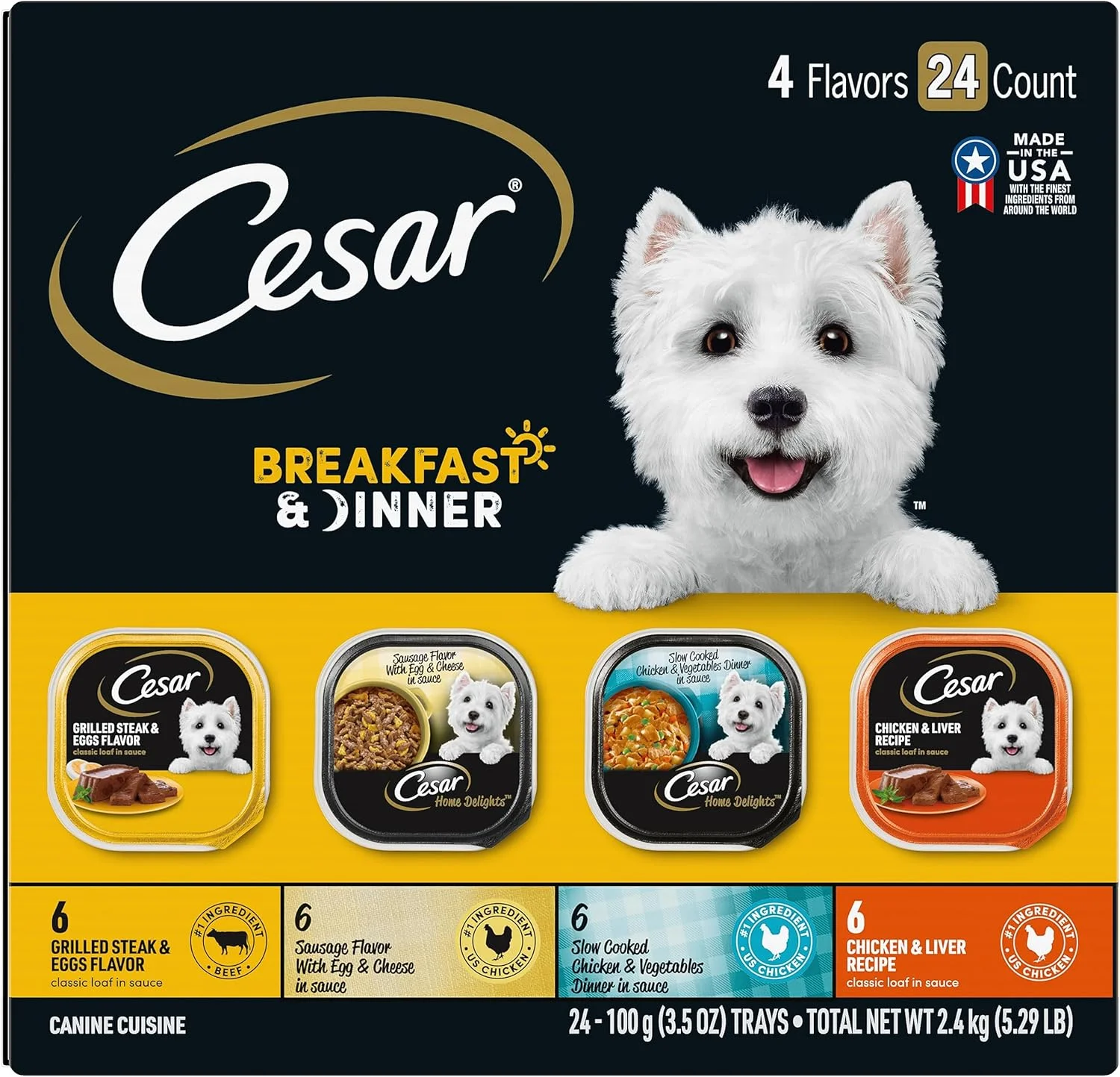 غذای مرطوب سگ سزار، مجموعه متنوع وعده های غذایی خانگی و کلاسیک در سس، (24) سینی 3.5 اونسی با باز کردن آسان