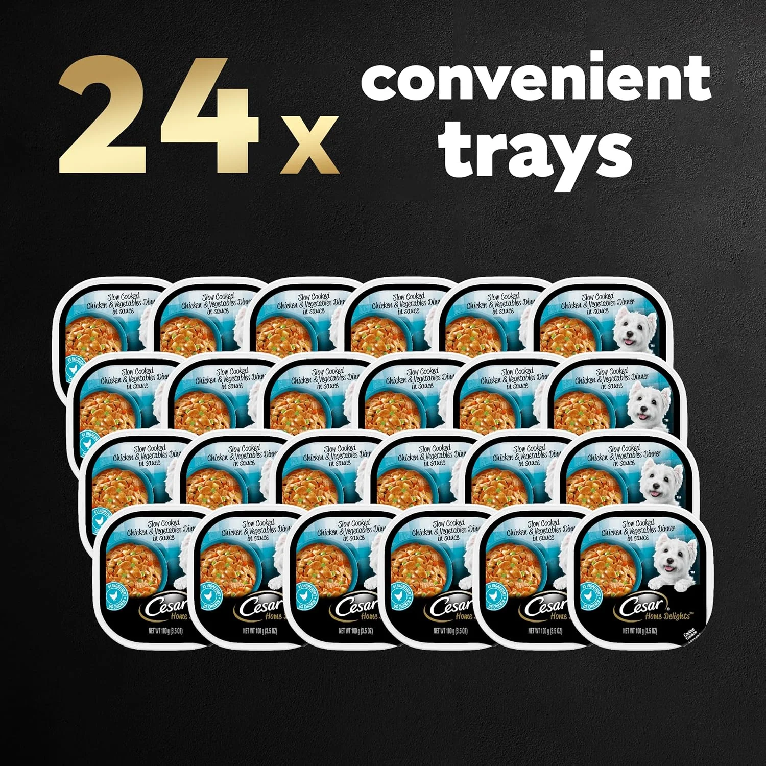 غذای مرطوب سگ بالغ سزار HOME DELIGHTS با طعم مرغ پخته شده آرام و سبزیجات در سس، 100 گرم. بسته 24 عددی