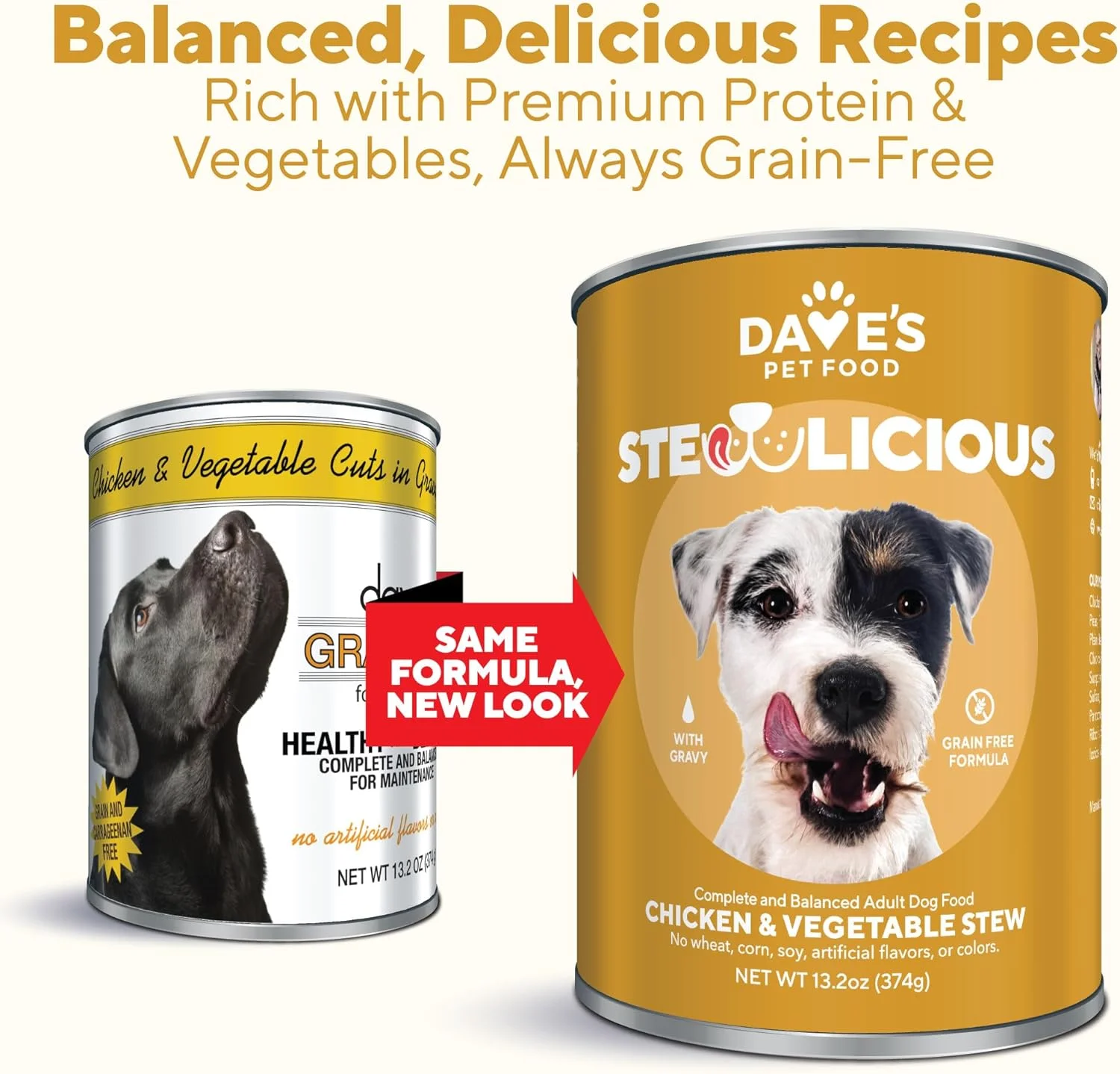 غذای کنسروی سگ بدون غلات Dave'S Pet Food، مرغ و سبزیجات در آب گوشت، قوطی 370 گرمی (بسته 12 عددی)