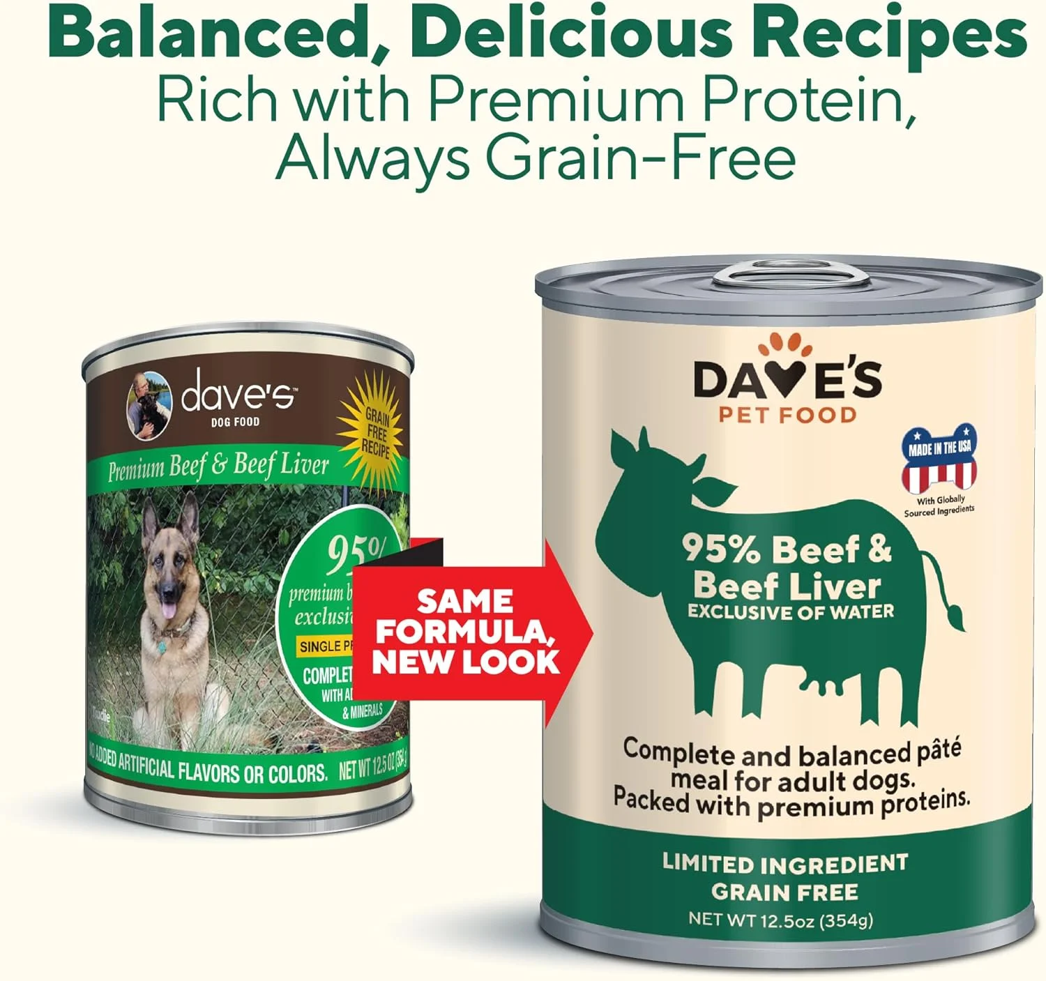 غذای مرطوب سگ بدون غلات Dave's Pet Food (۹۵% گوشت گاو و جگر گاو)، پروتئین تک منبع ساخت آمریکا، مواد اولیه محدود به همراه ویتامین ها و مواد معدنی، قوطی های ۳۵۴ گرمی (۱۲ عددی)
